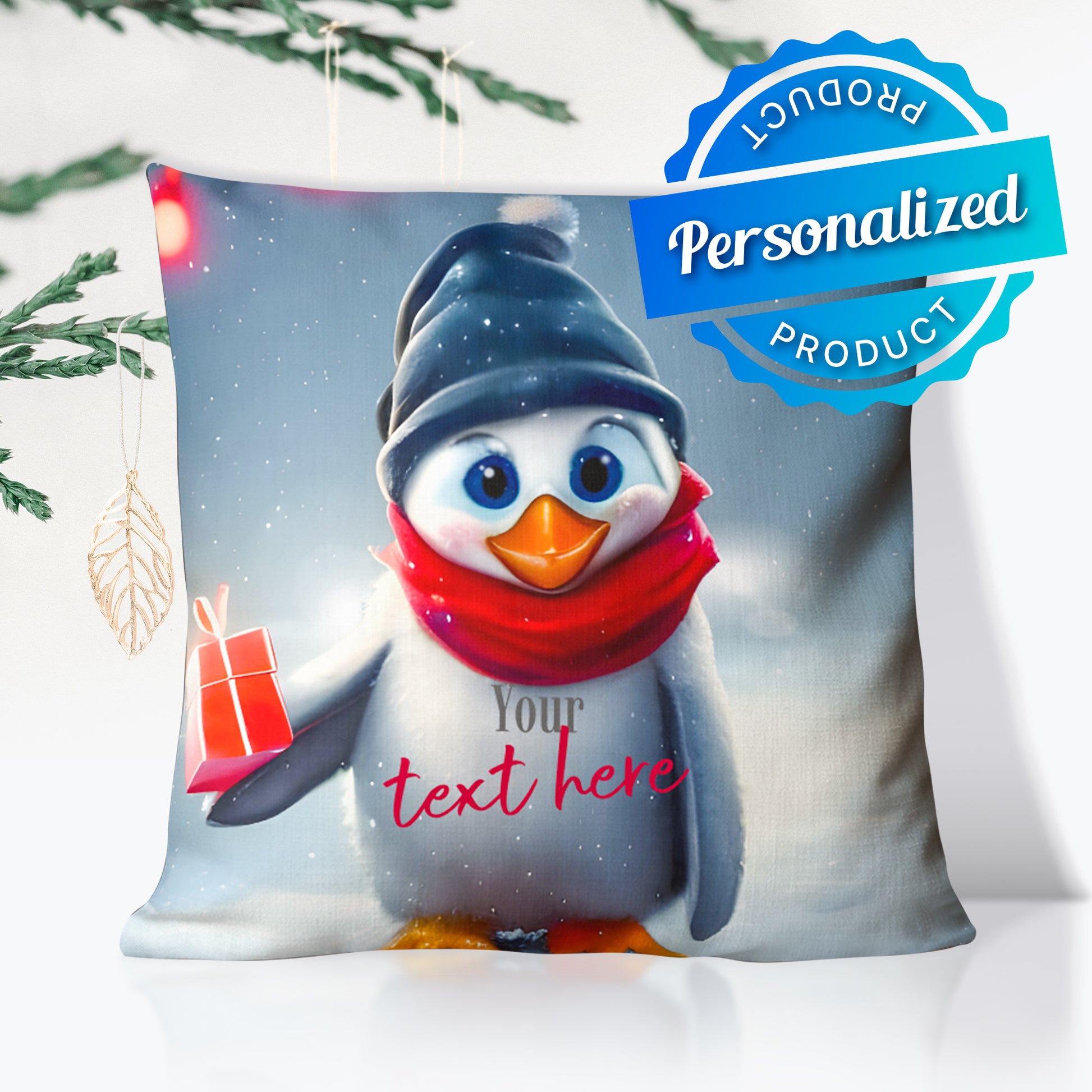 Personalized Christmas Pillow - Penguin | Seepu 