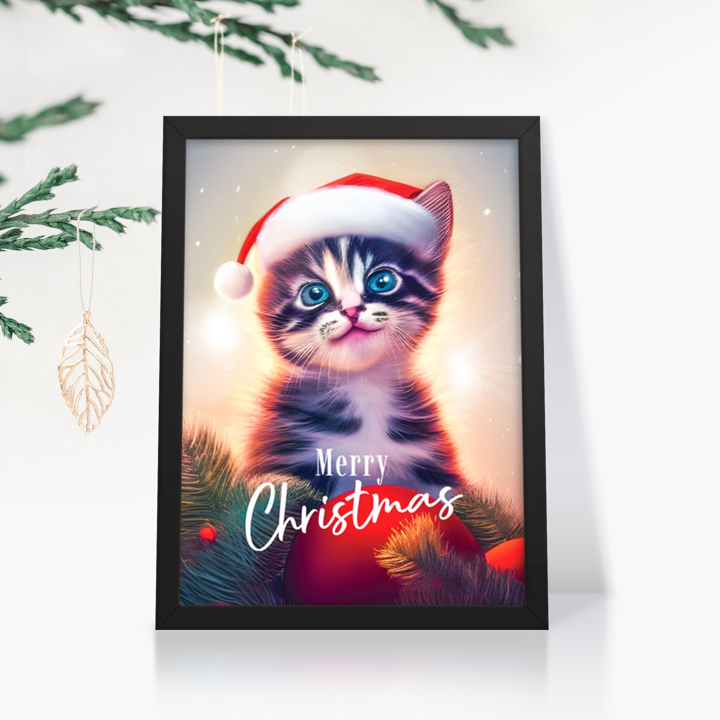 Christmas Framed Poster - Cat | Front View | Seepu