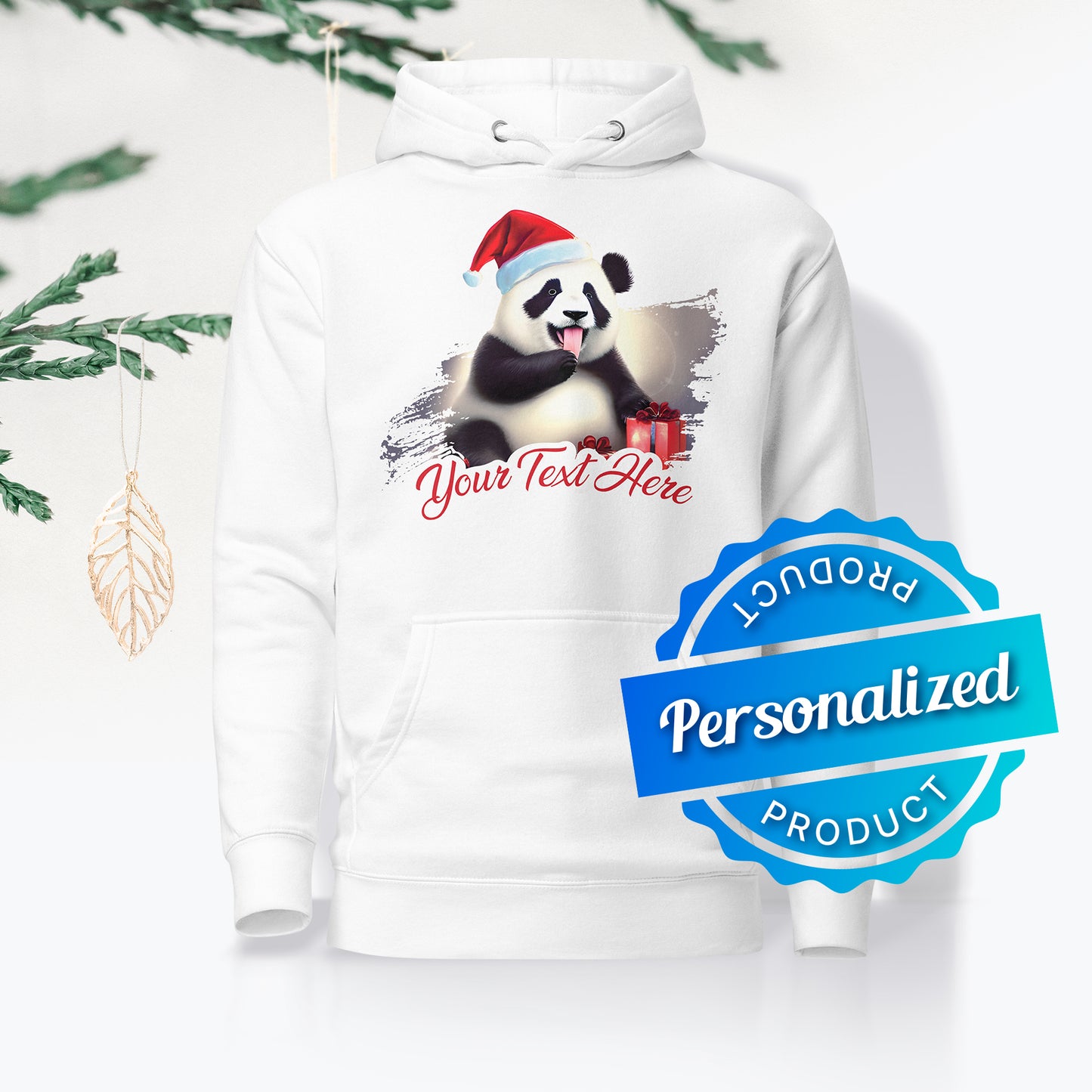 Personalized Unisex Hoodie Christmas Panda |front view | Seepu 
