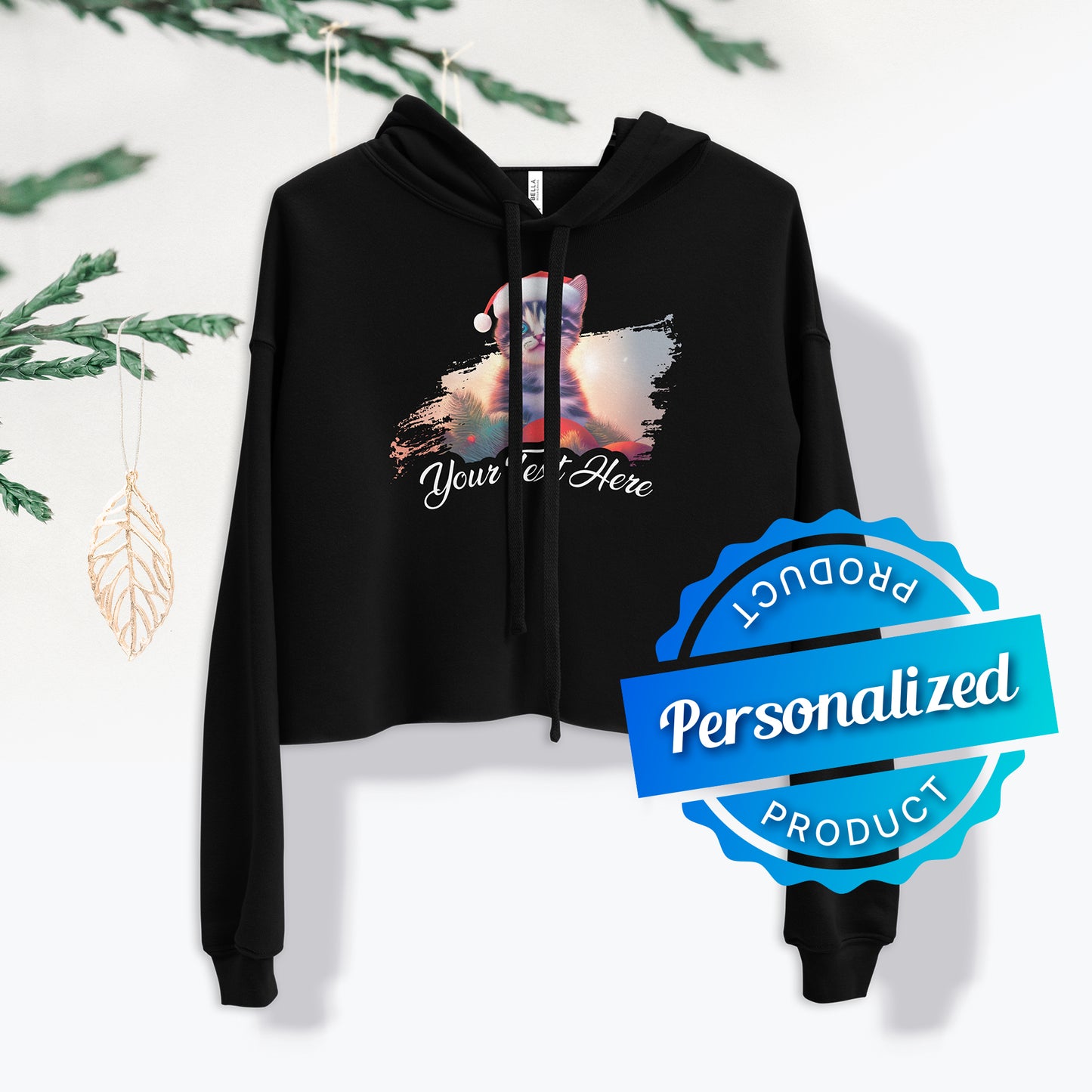 Personalized Christmas Women's Cropped Hoodie - Cat | Seepu