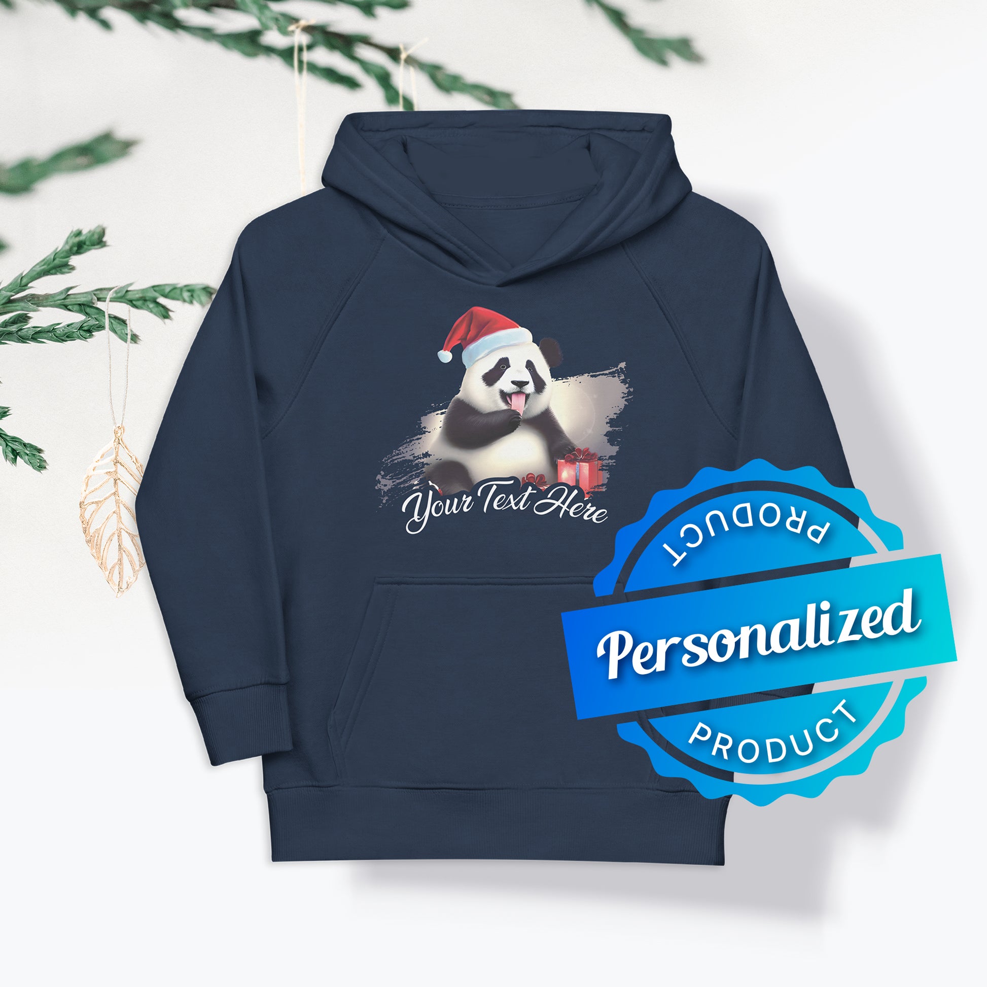 Personalized Christmas Kids Eco Hoodie - Panda | Seepu
