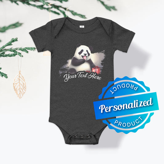 Personalized Christmas Baby Short Sleeve One Piece - Panda | Seepu