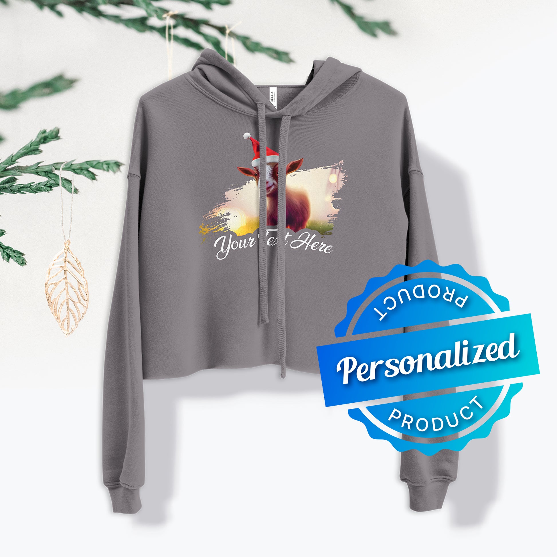 Personalized Christmas Women's Cropped Hoodie - Goat | Seepu 