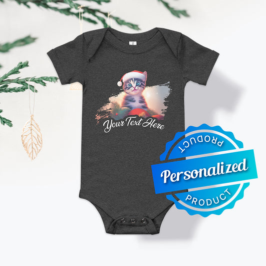 Personalized Christmas Baby Short Sleeve One Piece - Cat | Seepu