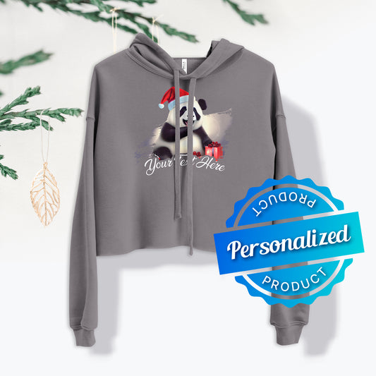 Personalized Christmas Women's Cropped Hoodie - Panda | Seepu
