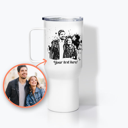 Personalized Line Drawing Travel Mug with a Handle | Seepu