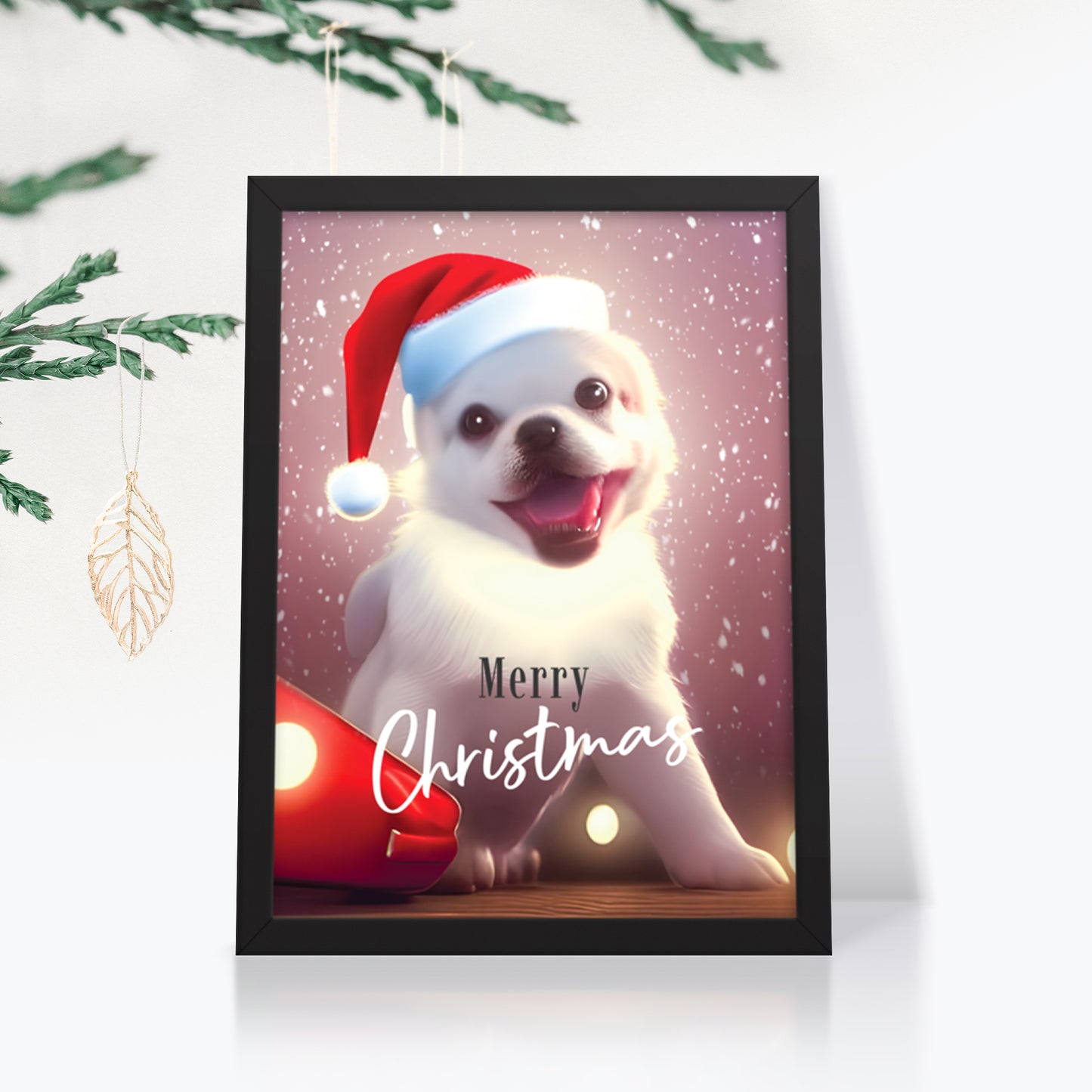 Christmas Framed Poster - Dog | Front View | Seepu
