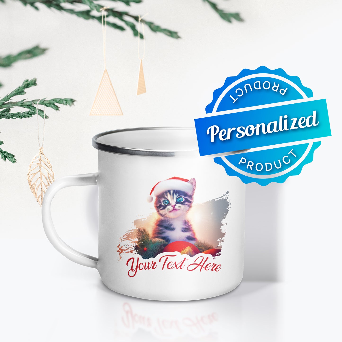 Personalized Christmas Enamel Mug - Cat | Seepu 