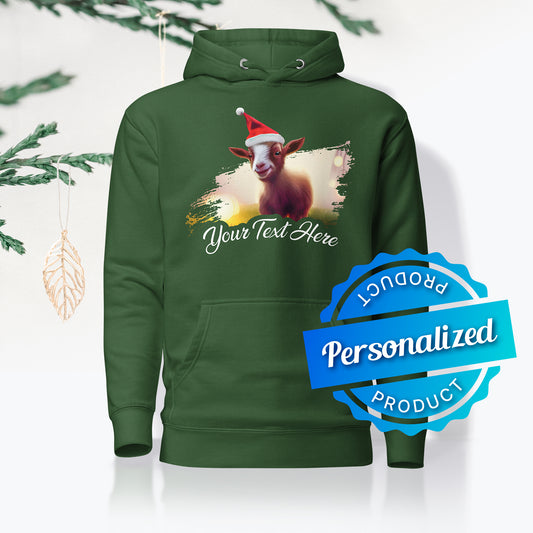 Personalized Unisex Hoodie Christmas Goat | front view | Seepu