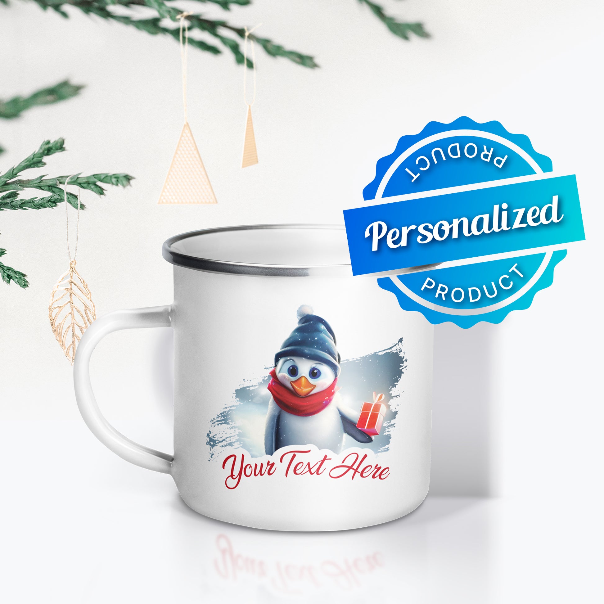 Personalized Christmas Enamel Mug - Penguin | Seepu