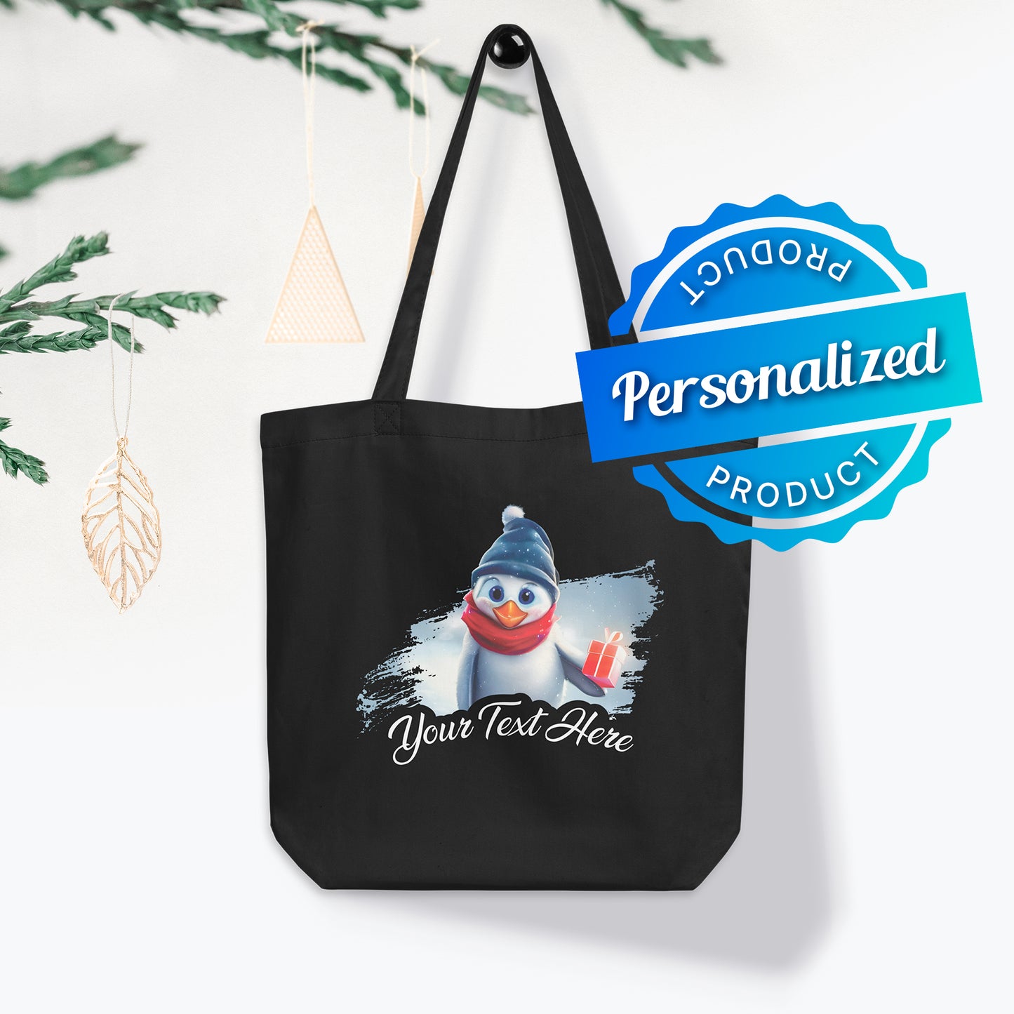 Personalized Christmas Eco Tote Bag - Penguin | Seepu