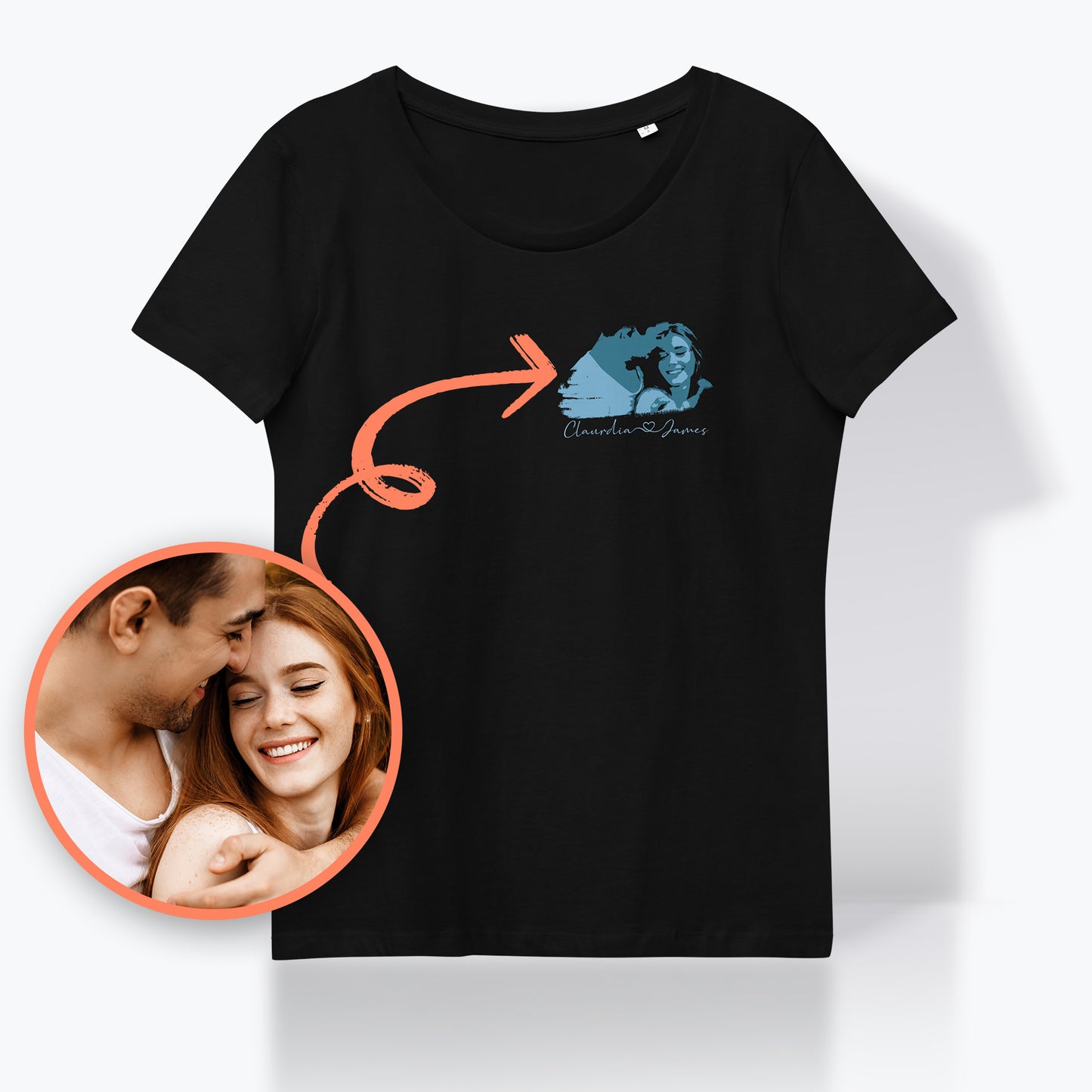 Personalized Women's T-Shirt - Small Portrait in Blue | Seepu