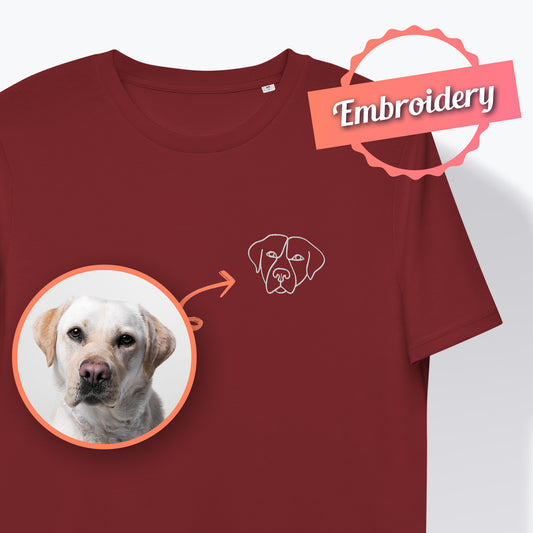 Unisex t-shirt with a charming line drawing embroidery of a dog