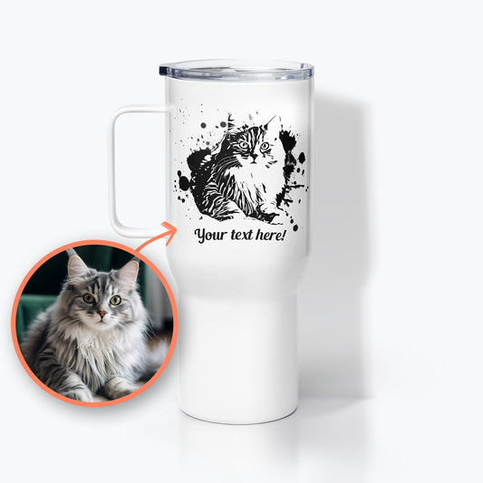 Personalized Pet Line Drawing Travel Mug with Handle | Seepu