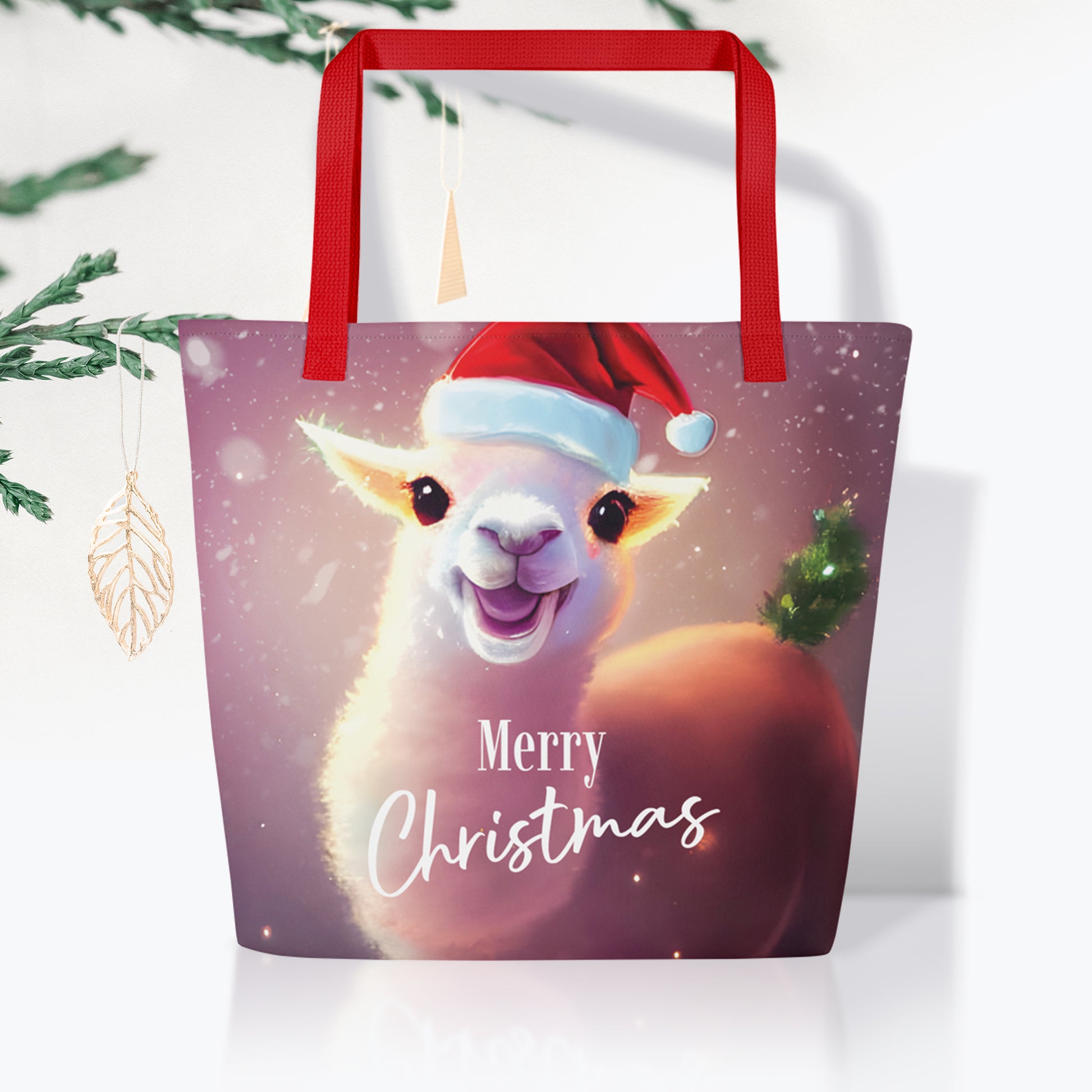 Christmas Large Tote Bag With Pocket - Lama | Seepu 