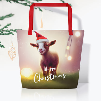  Christmas Large Tote Bag With Pocket - Goat | Seepu 