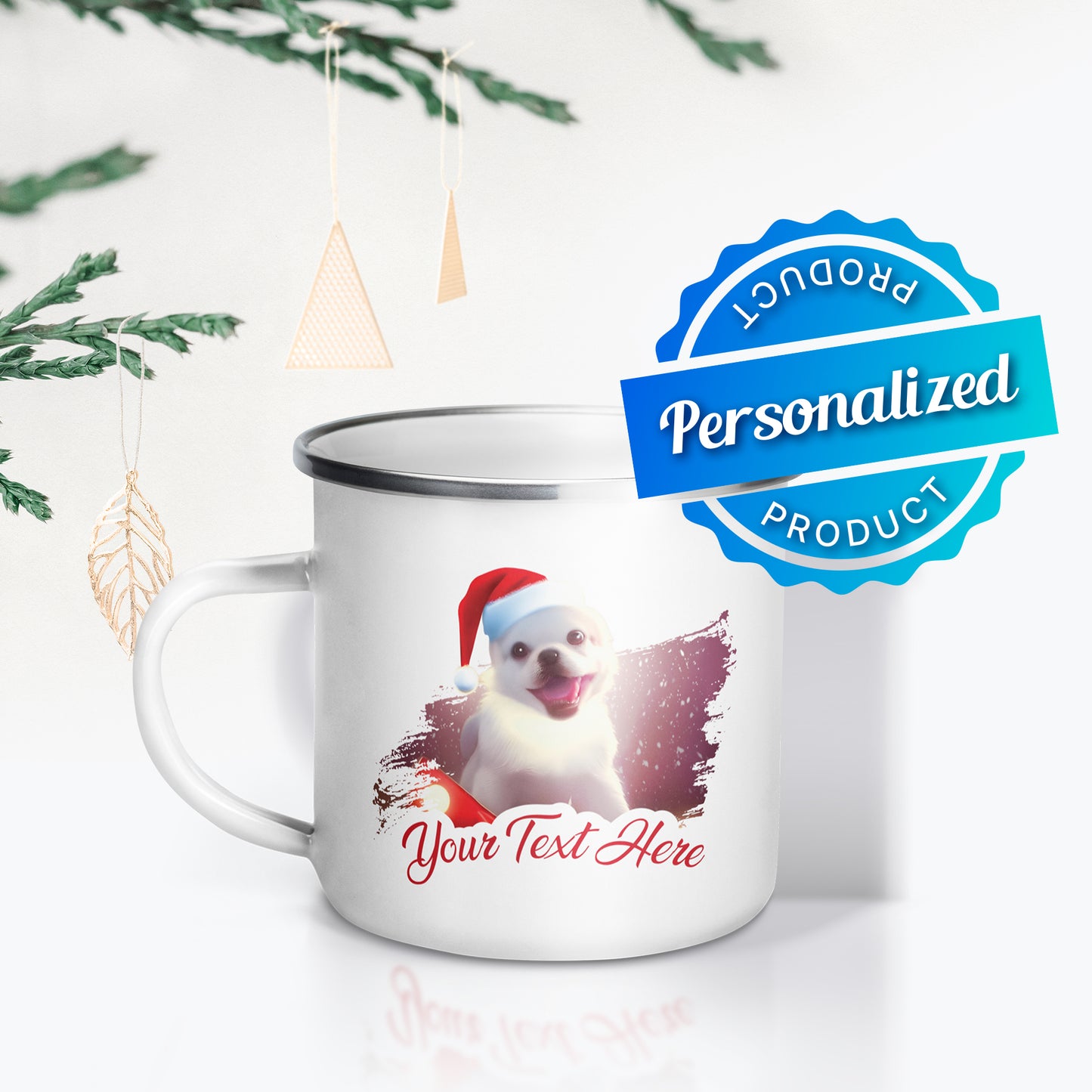 Personalized Christmas Enamel Mug - Dog | Seepu | front view