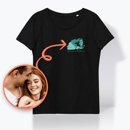Personalized Women's T-Shirt -Small Portrait in Green | Seepu