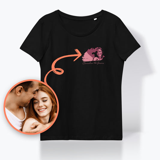 Personalized Women's T-Shirt -Small Portrait in Red | Seepu