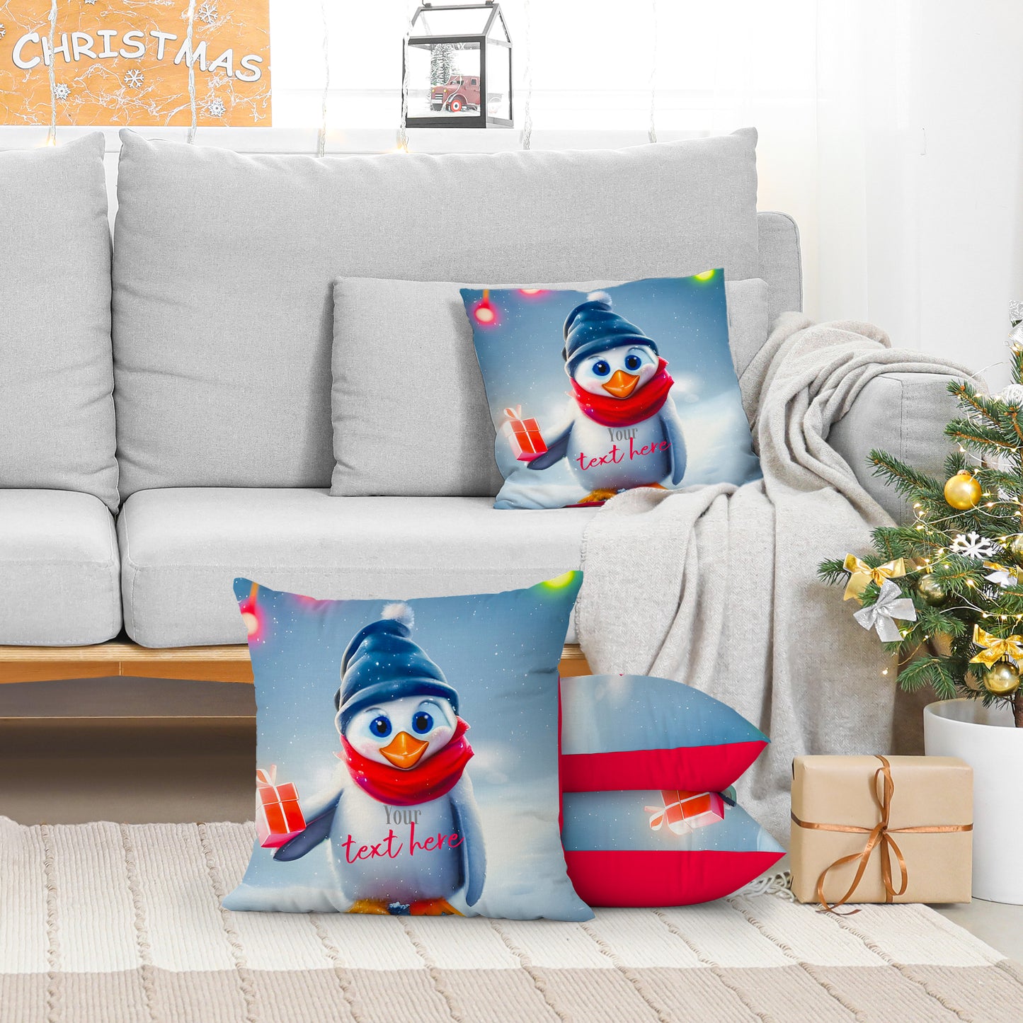 Personalized Christmas Pillow Case - Penguin | Seepu || three