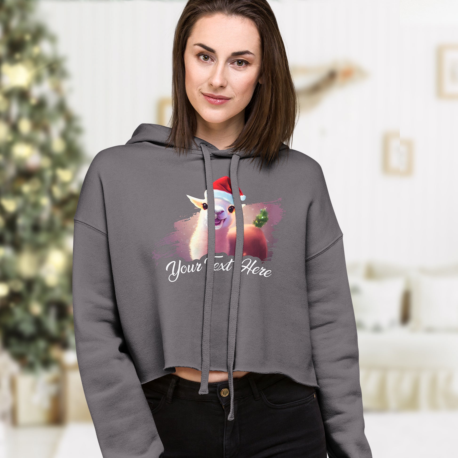 Personalized Christmas Women's Cropped Hoodie - Lama | Seepu | front