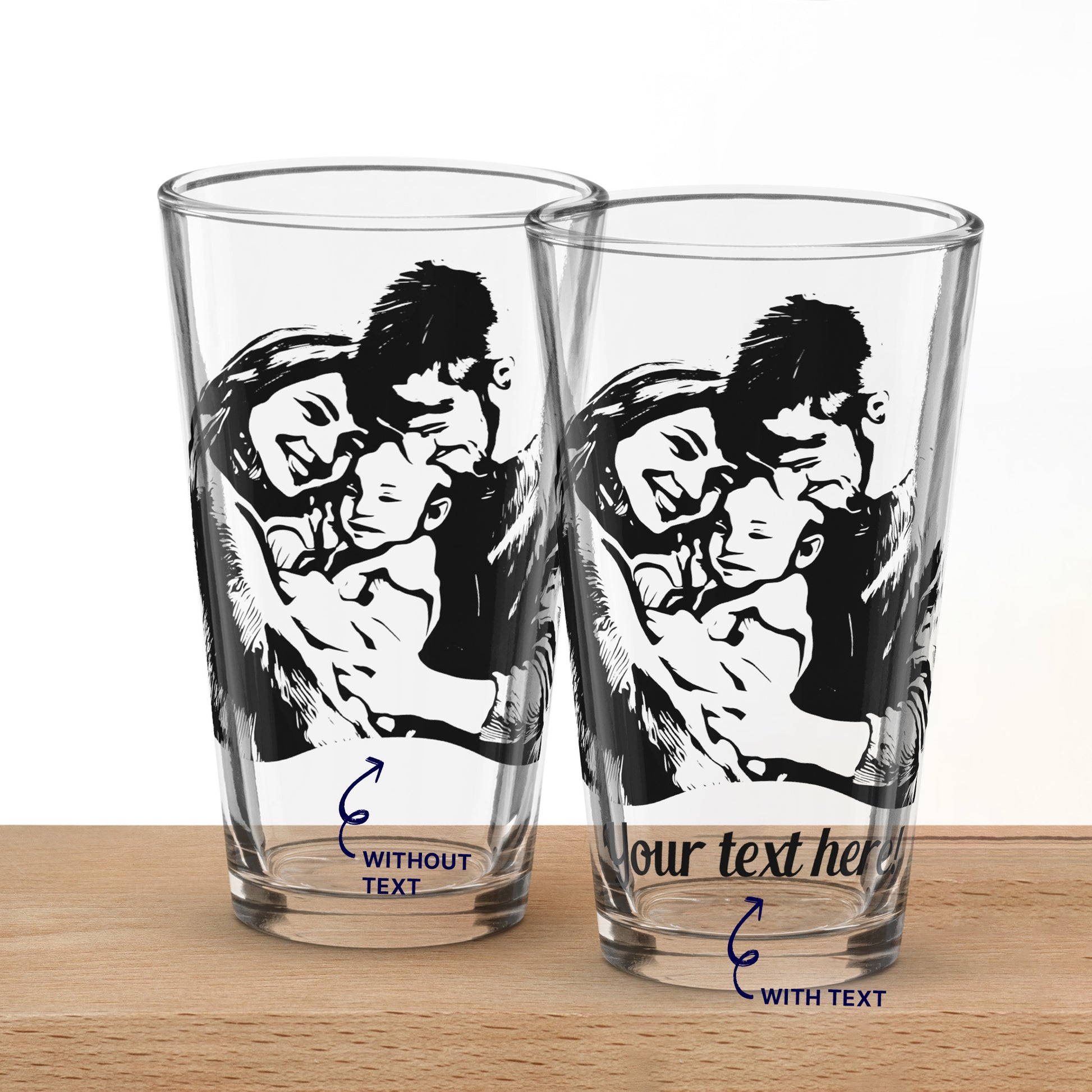 Personalized Line Drawing Pint Glass | Seepu | with and without text
