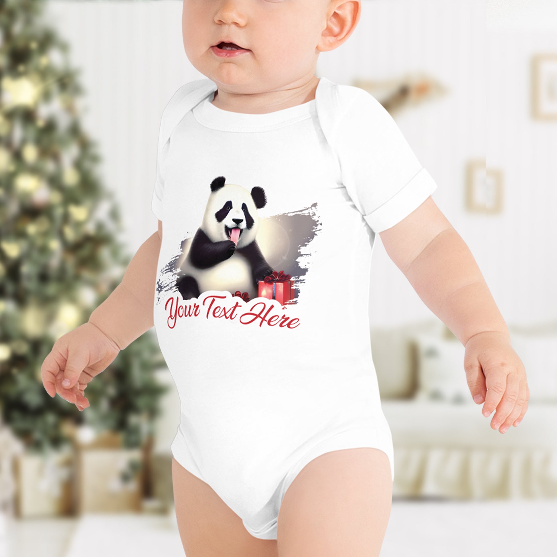Personalized Christmas Baby Short Sleeve One Piece - Panda | Seepu | front