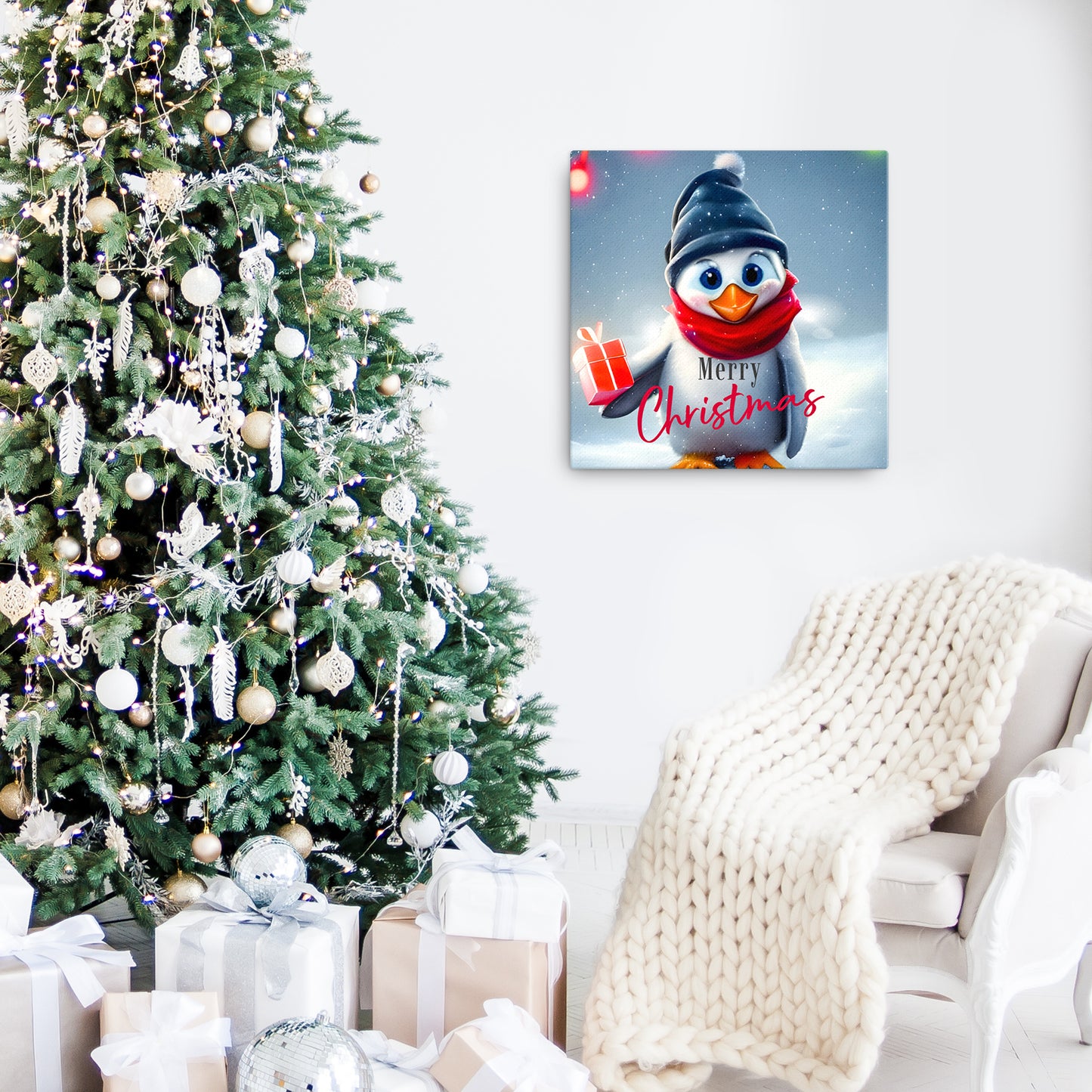 Christmas Painting On Canvas - Penguin | Seepu | Christmas Wall Decoration