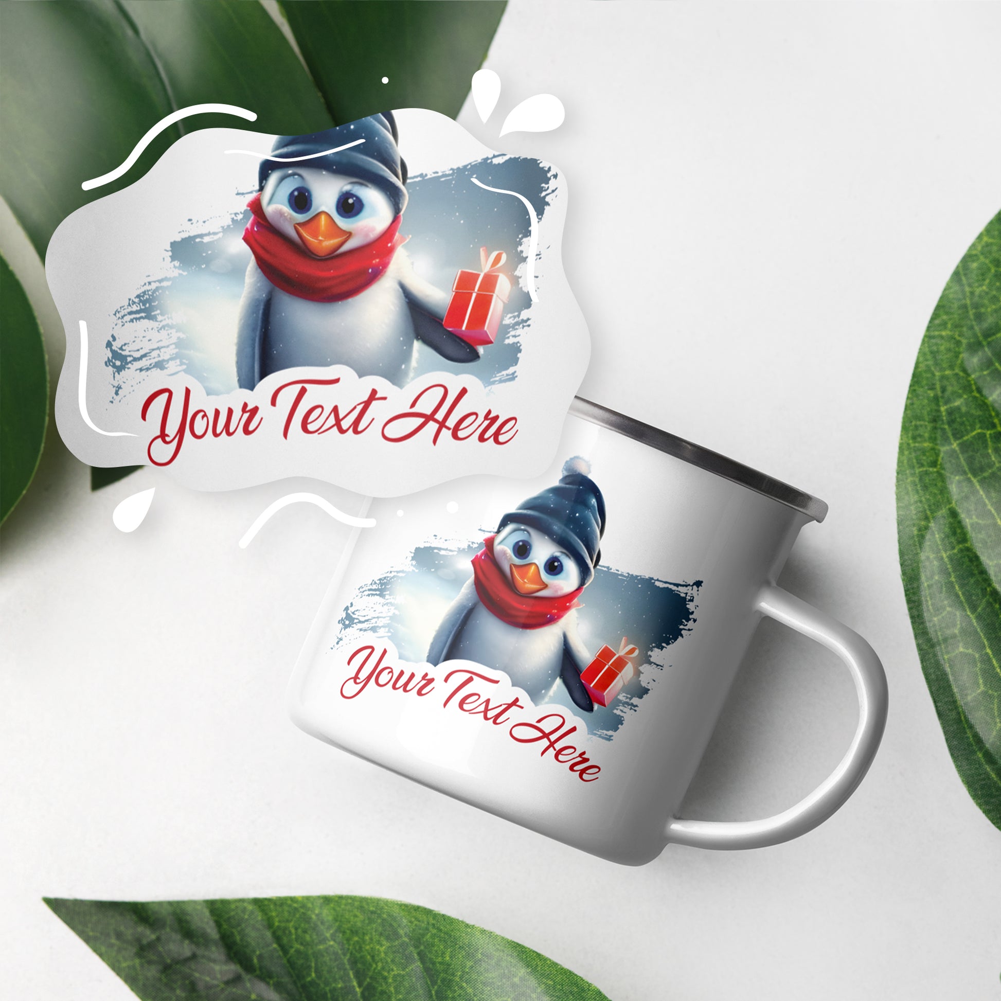 Personalized Christmas Enamel Mug - Penguin | Seepu | custom