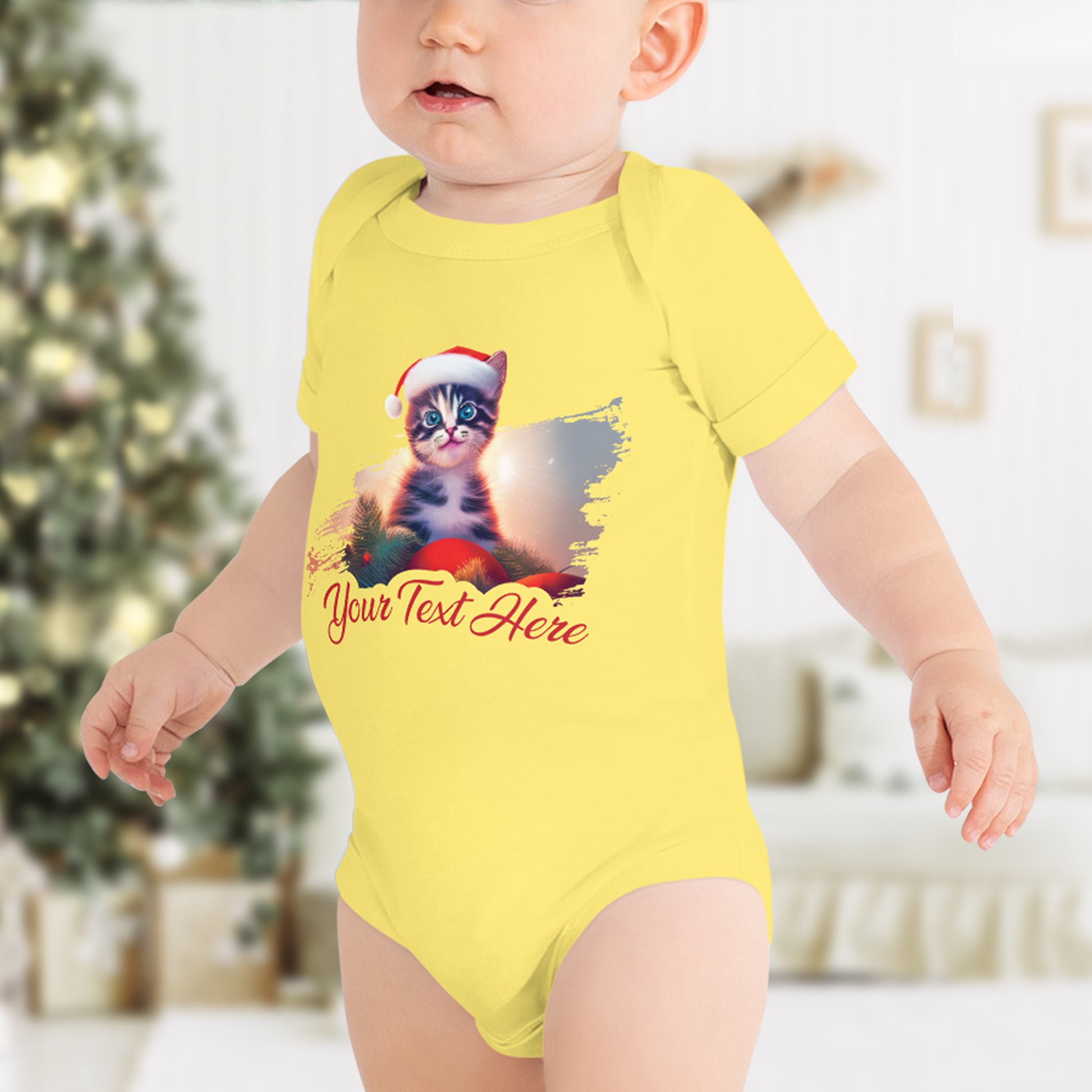Personalized Christmas Baby Short Sleeve One Piece - Cat | Seepu | front