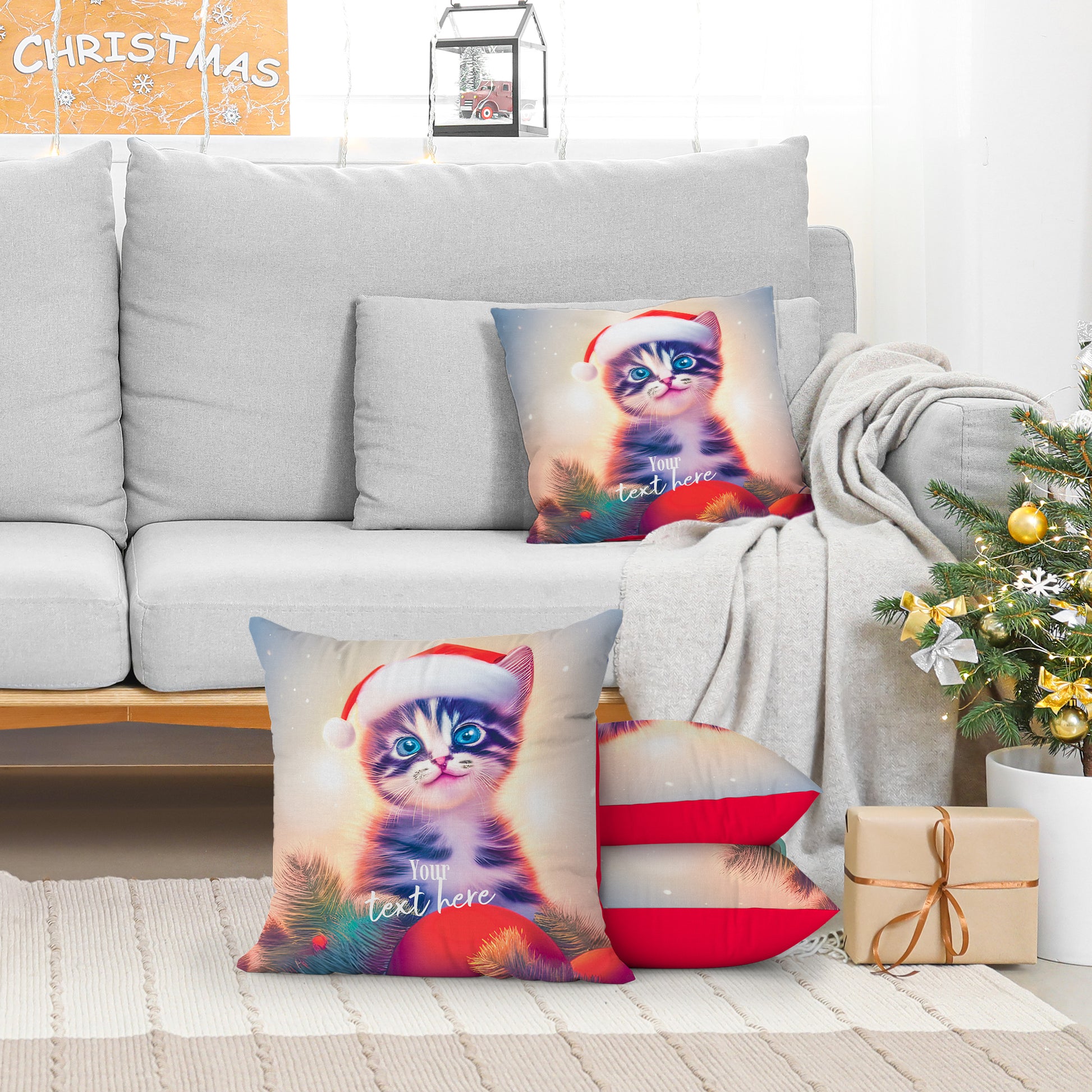 Personalized Christmas Pillow Case - Cat | Seepu | three