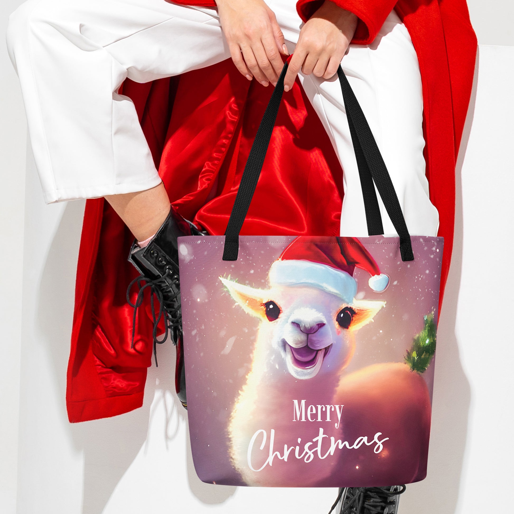 Christmas Large Tote Bag With Pocket - Lama | Seepu | xmas