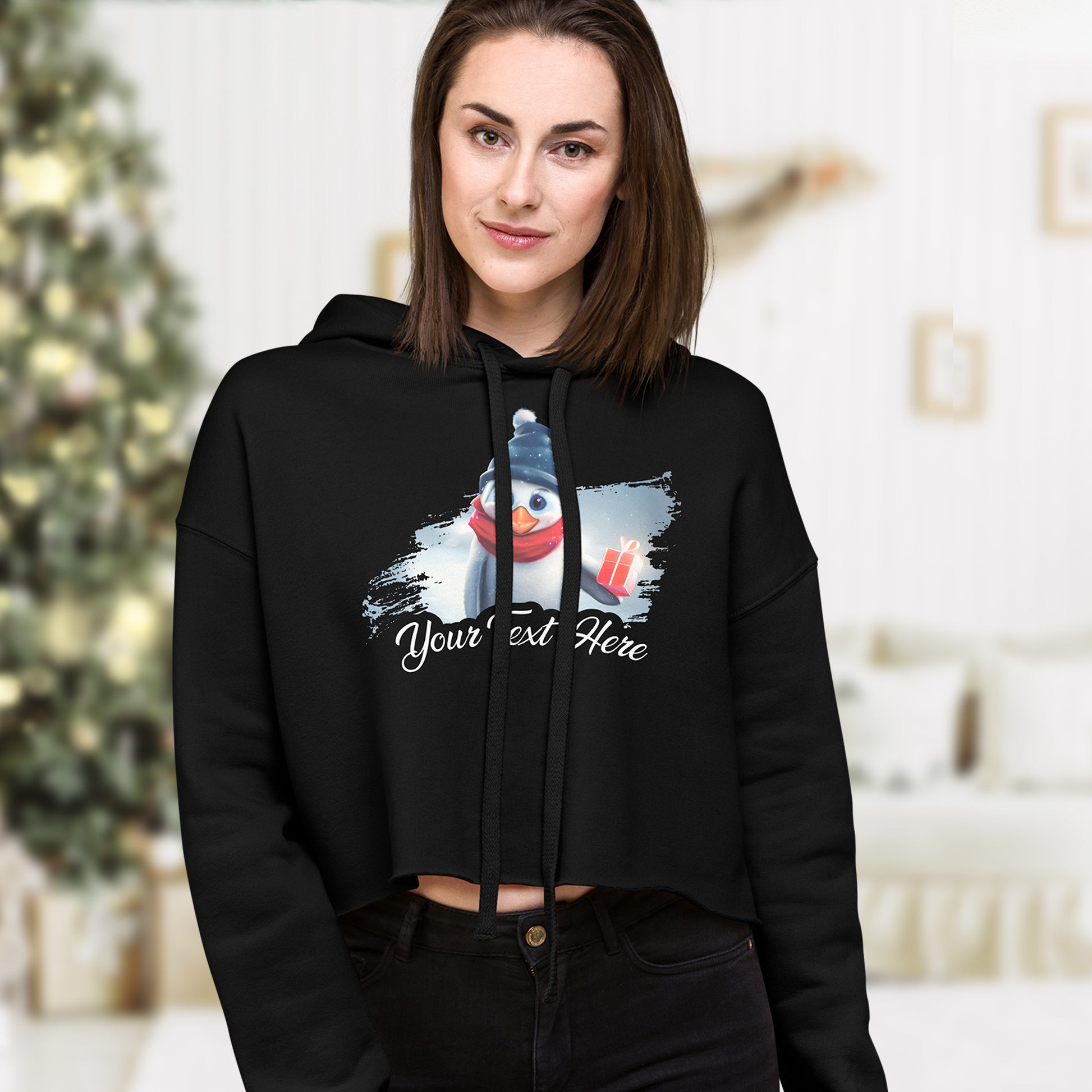 Personalized Christmas Women's Cropped Hoodie - Penguin | Seepu | front