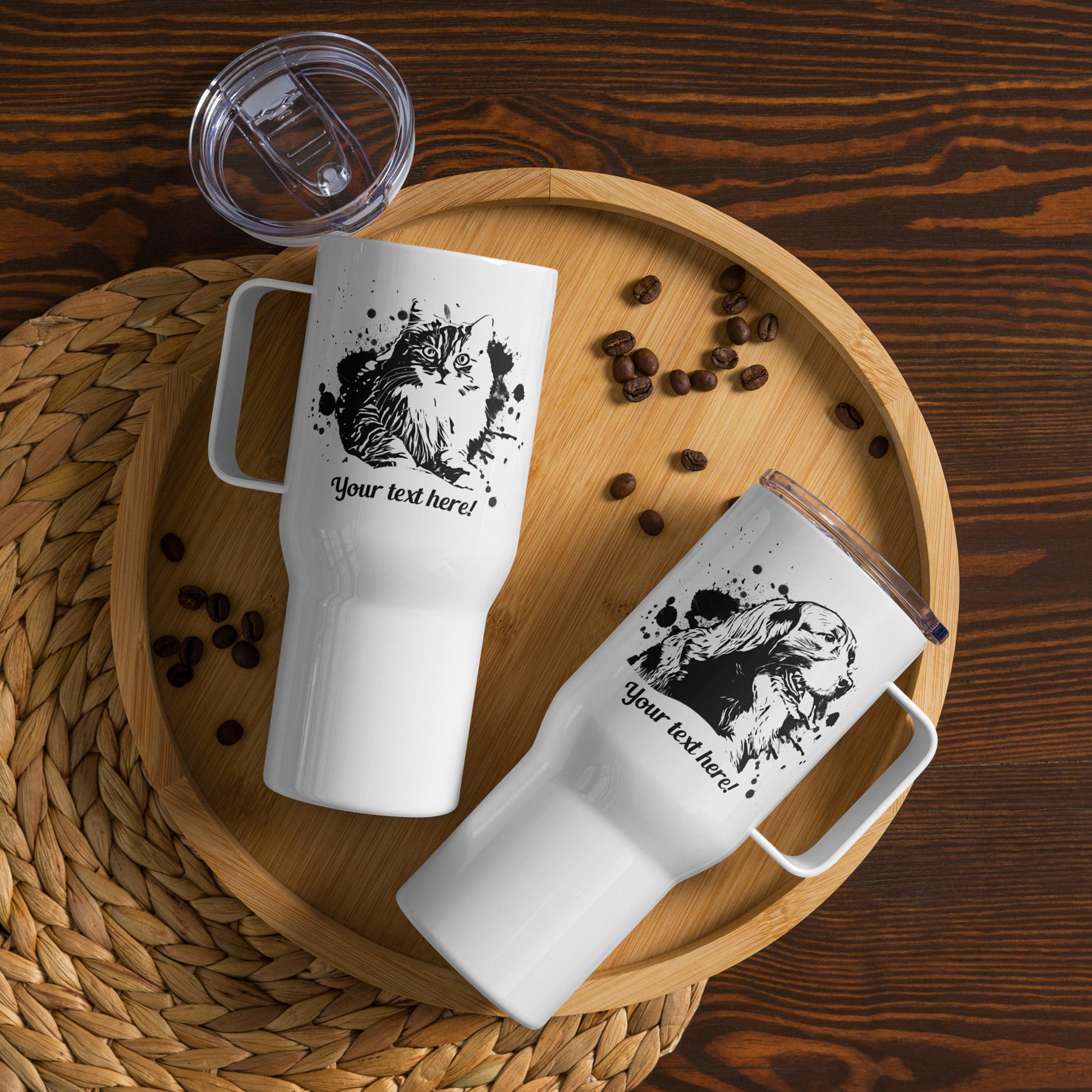 Personalized Pet Line Drawing Travel Mug with Handle | Seepu | a few