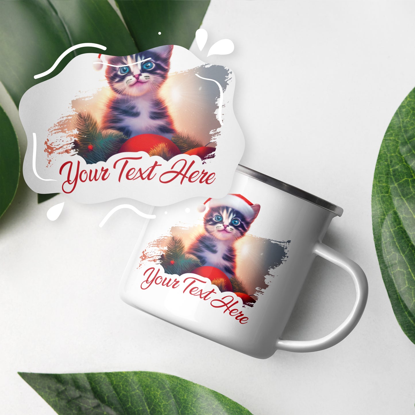 Personalized Christmas Enamel Mug - Cat | Seepu | custom