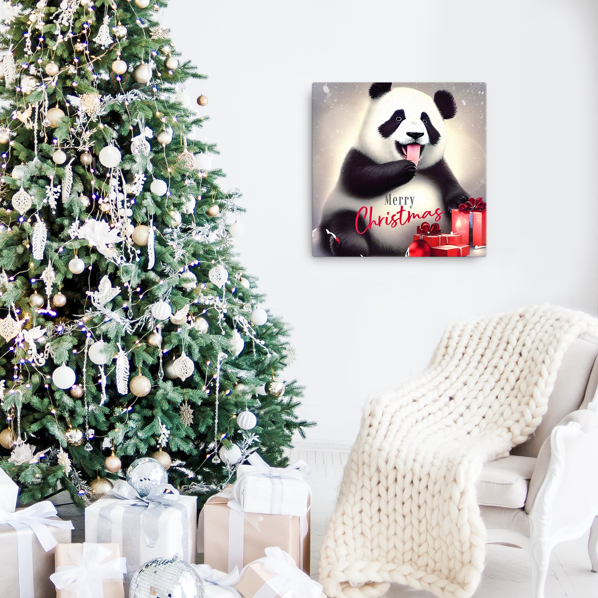 Christmas Painting On Canvas - Panda | Christmas Wall Decoration | Seepu