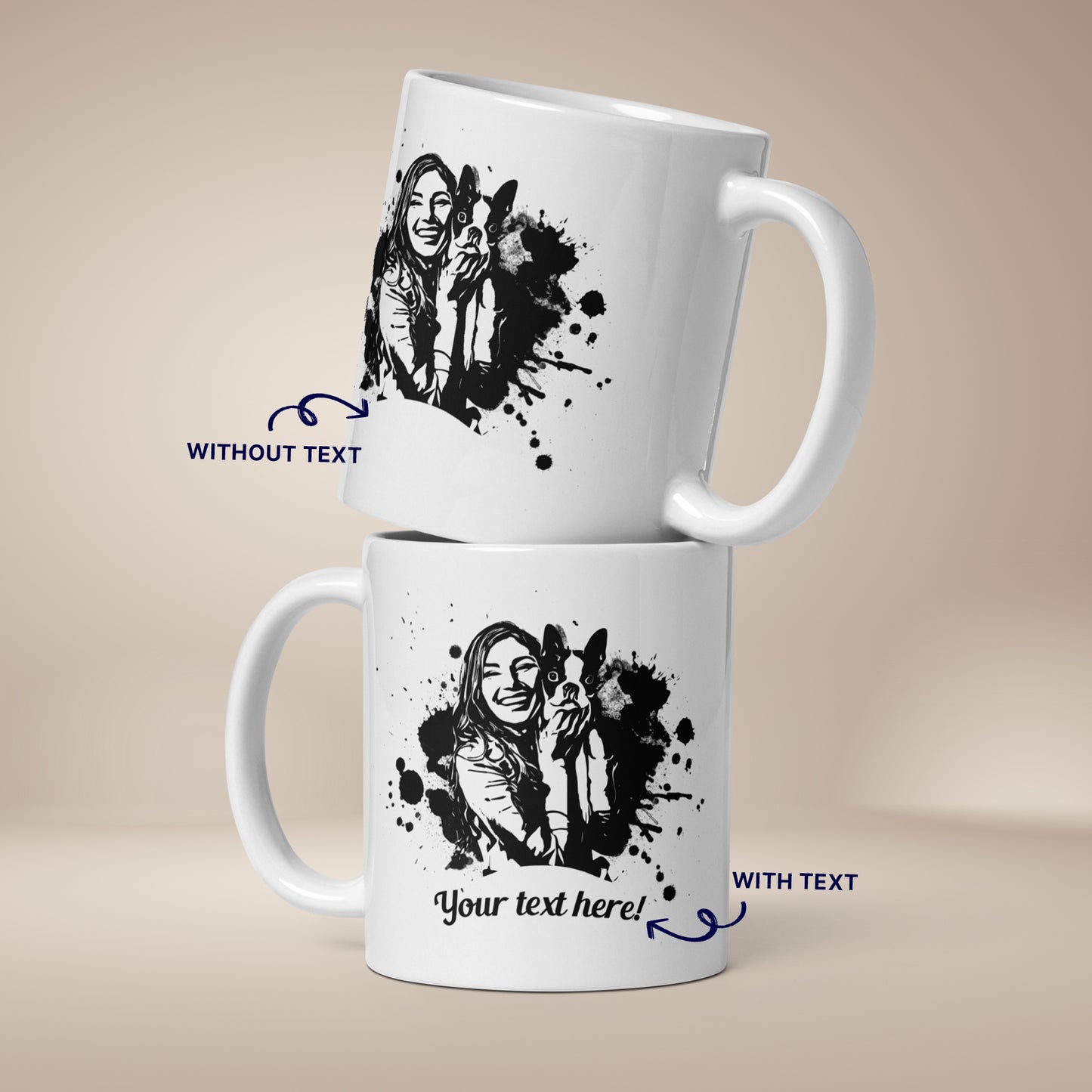 Personalized Line Drawing Glossy Mug | Seepu | with and without text