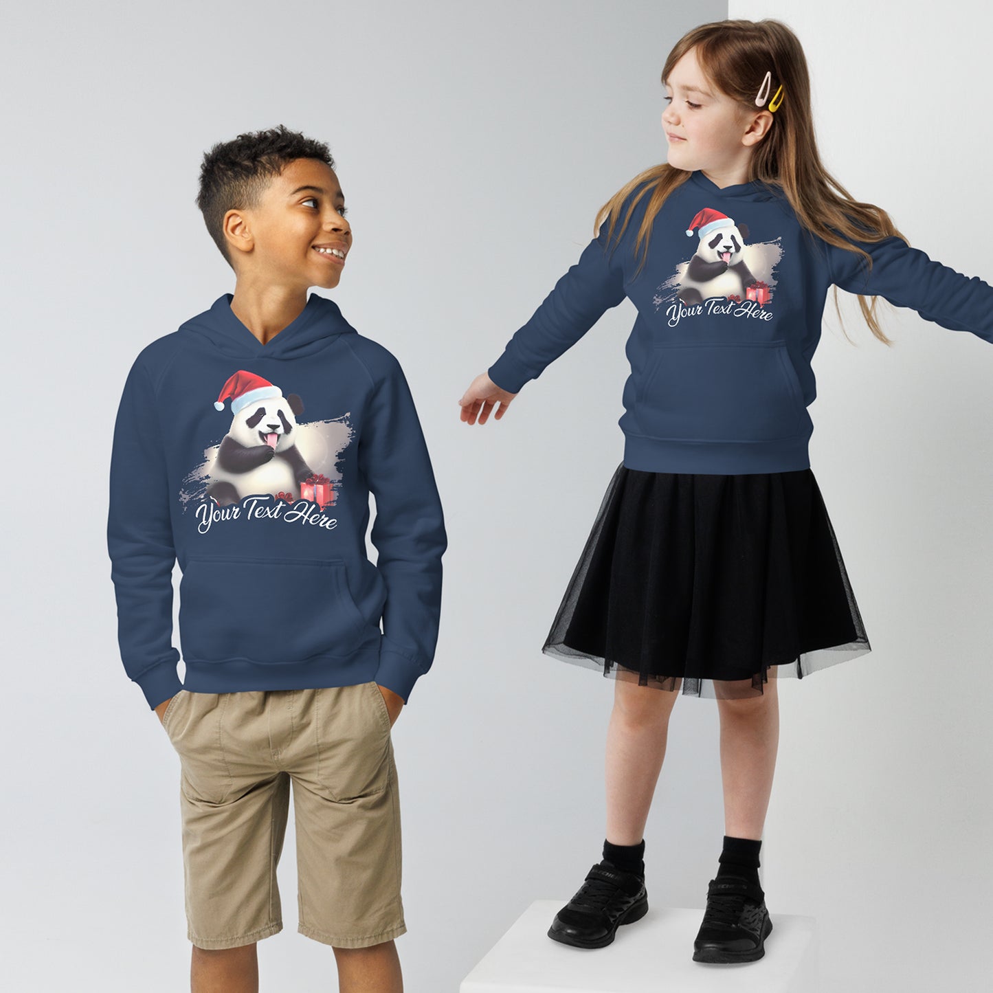 Personalized Christmas Kids Eco Hoodie - Panda | Seepu | boy and girl