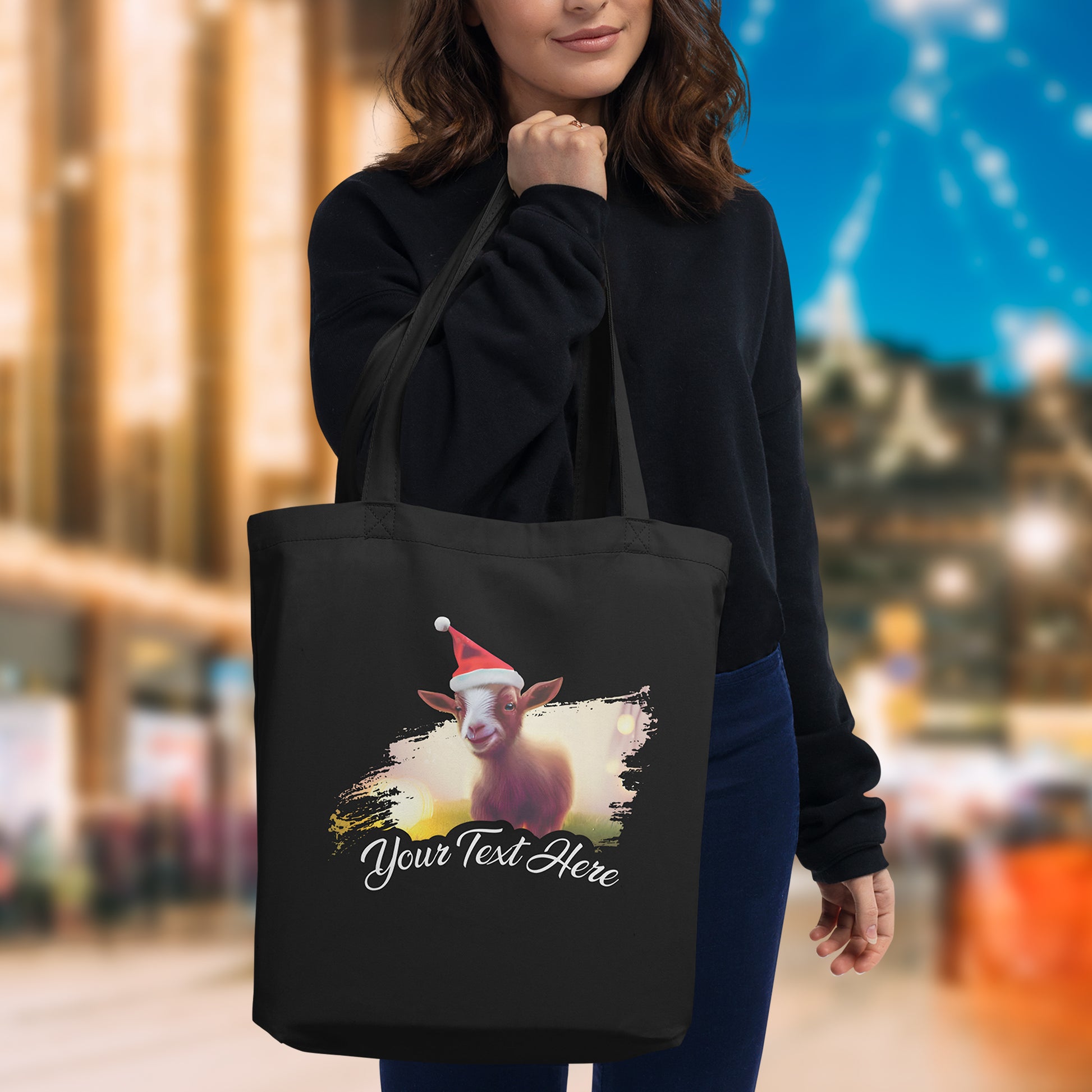 Personalized Christmas Eco Tote Bag - Goat | SeepuPersonalized Christmas Eco Tote Bag - Goat | Seepu front