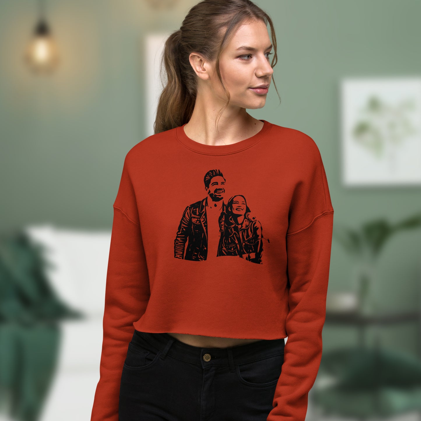 Personalized Line Drawing Crop Sweatshirt | Seepu | red