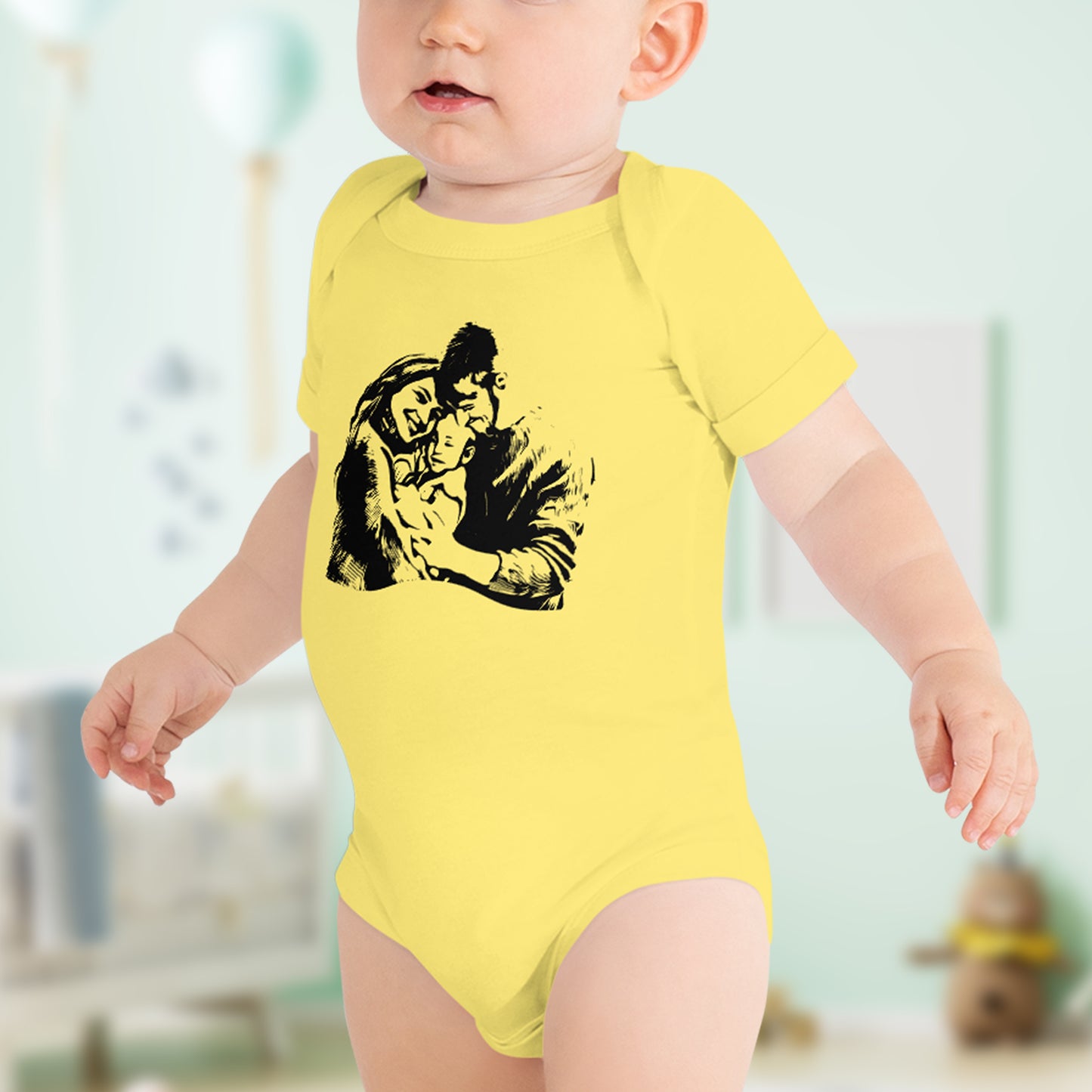 Personalized Line Drawing Baby Short Sleeve One-Piece | Seepu | front