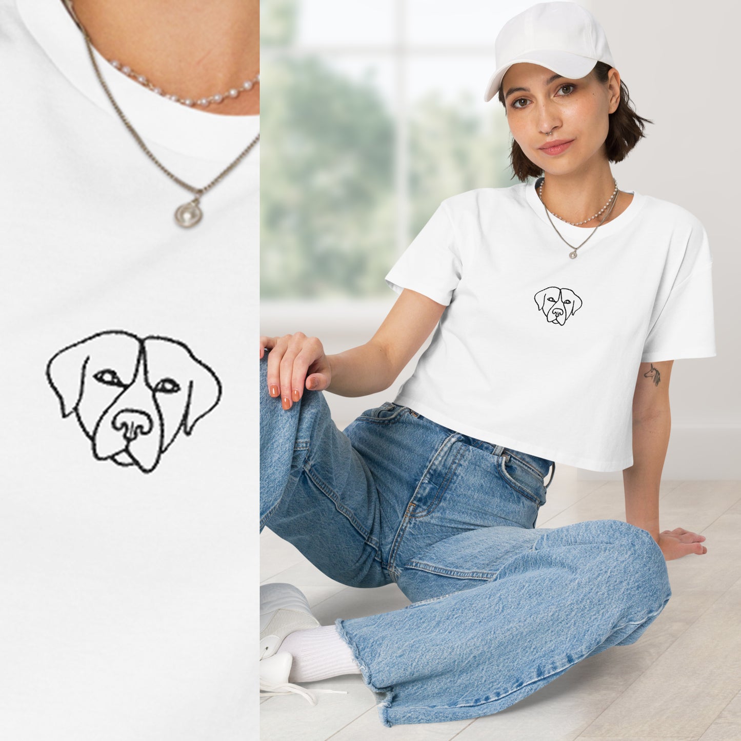 Personalized Pet Embroidery Women’s Crop Top | Seepu | white