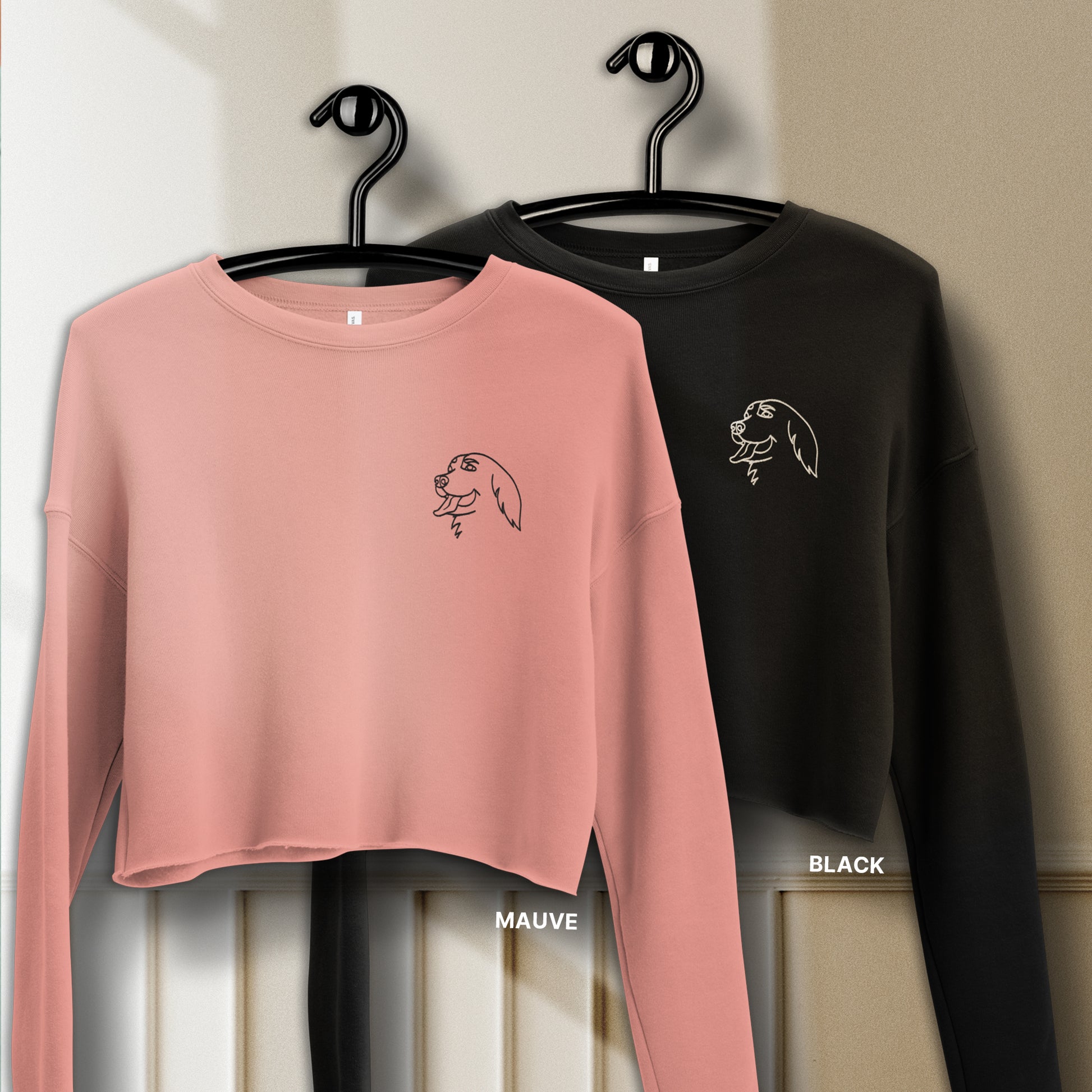 Personalized Pet Embroidery Women's Crop Sweatshirt | Seepu | mauve and black