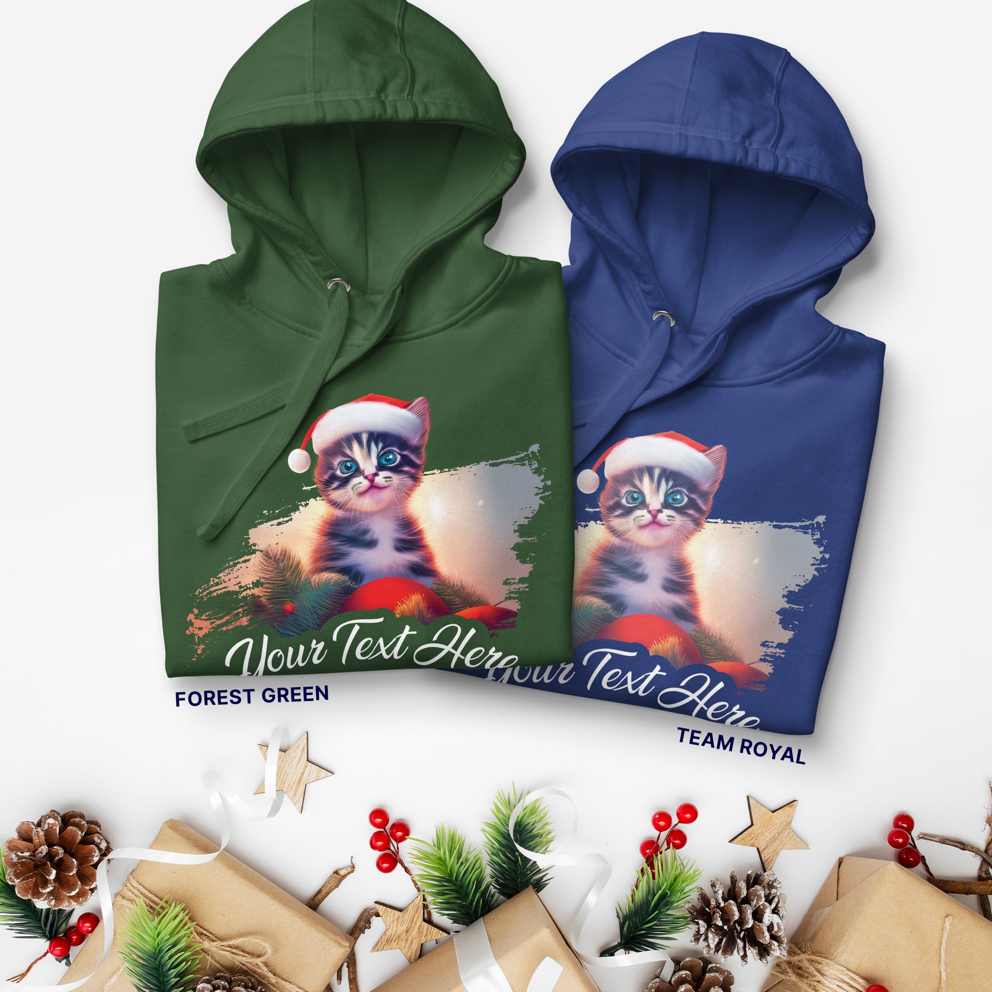 Personalized Unisex Hoodie Christmas Cat | Green and blue |Seepu 