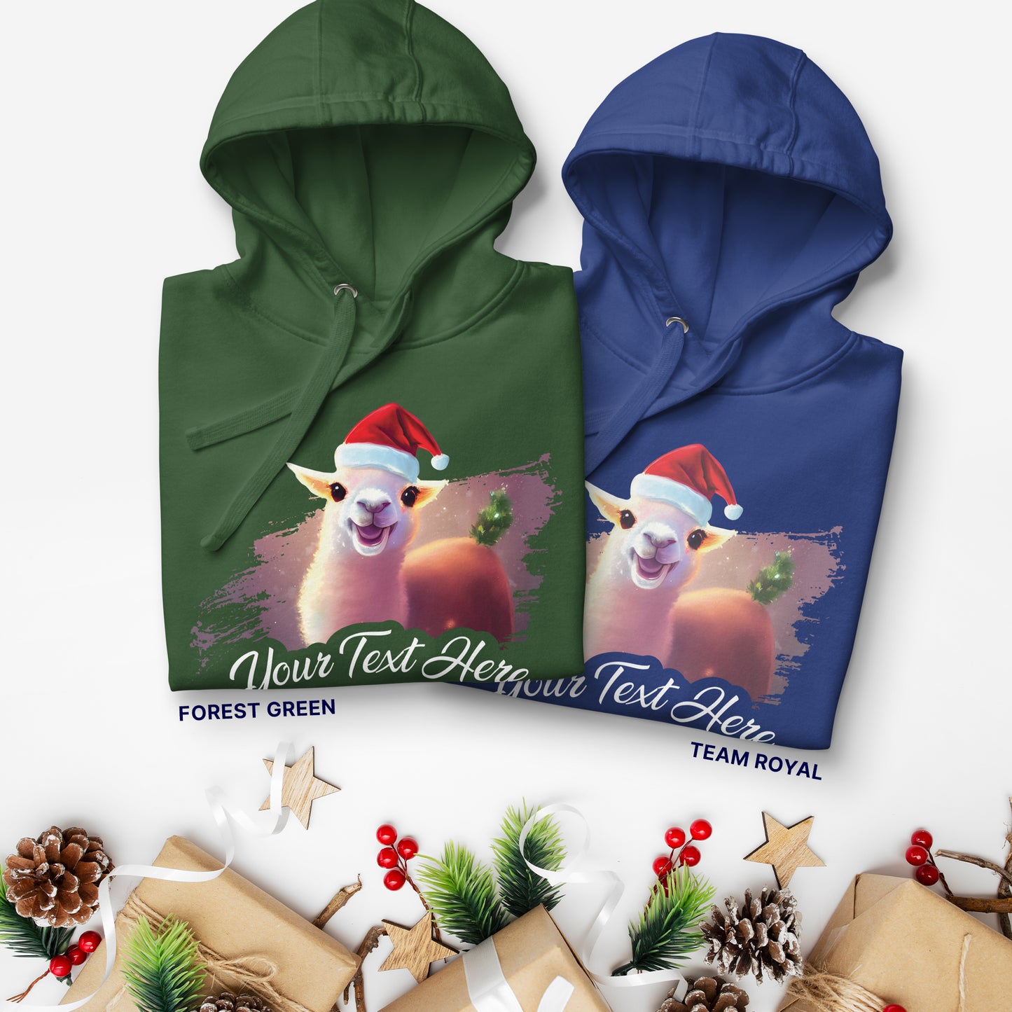 Personalized Unisex Hoodie Christmas Lama | Blue and Green | Seepu