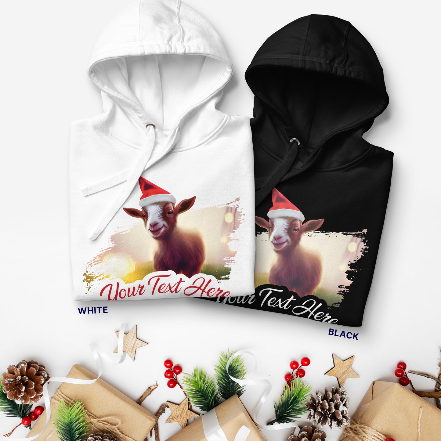 Personalized Unisex Hoodie Christmas Goat | white and black | Seepu