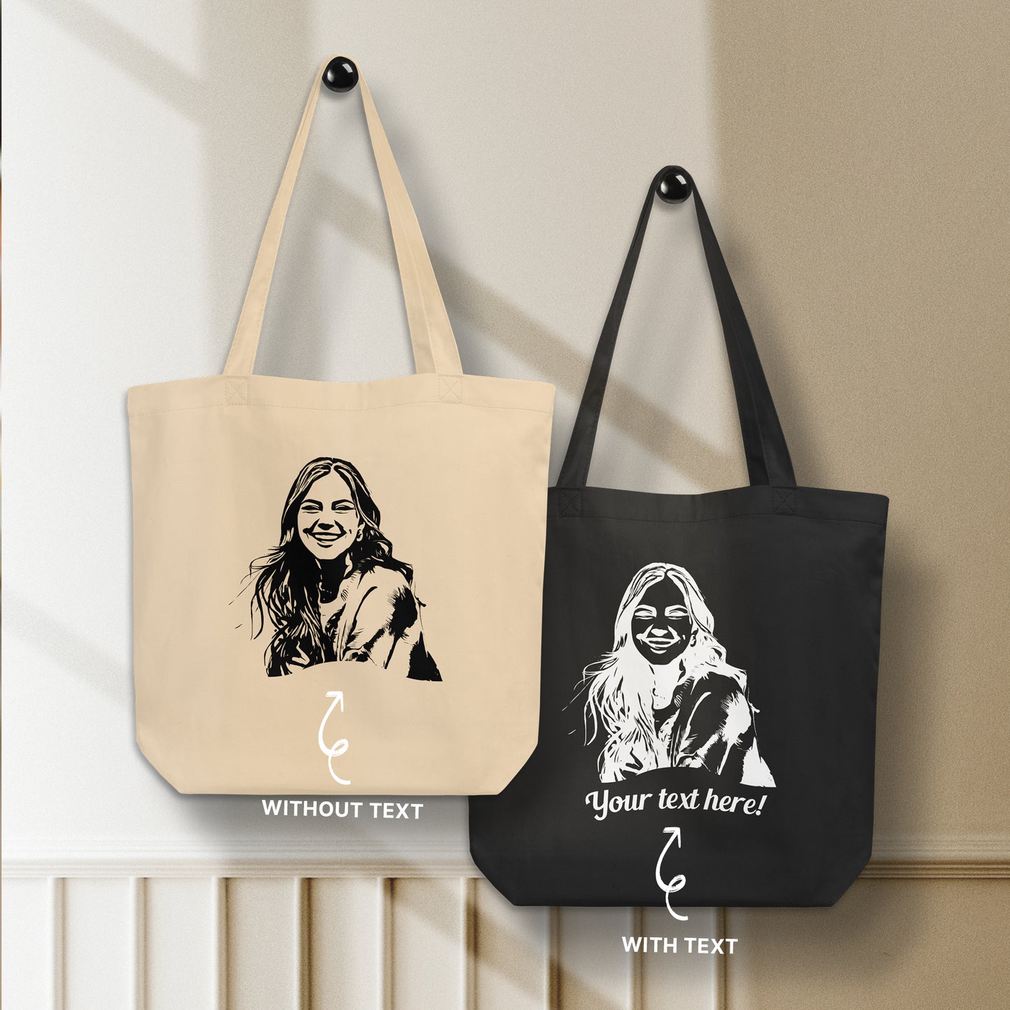 Personalized Line Drawing Eco Tote Bag | Seepu | with and without text
