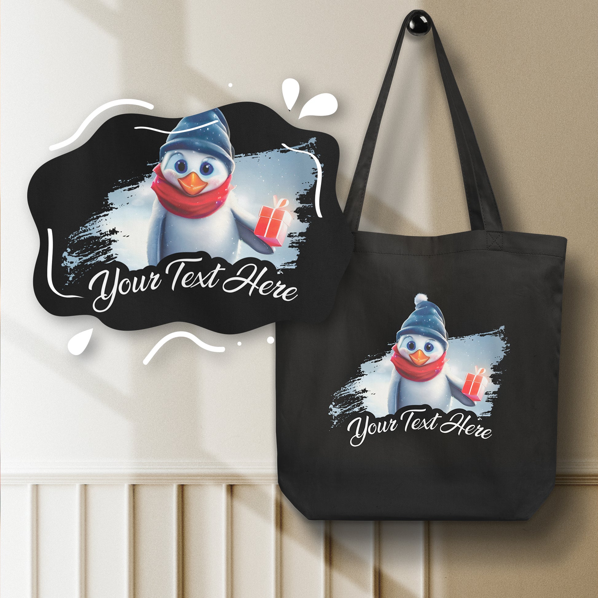 Personalized Christmas Eco Tote Bag - Penguin | Seepu | customized