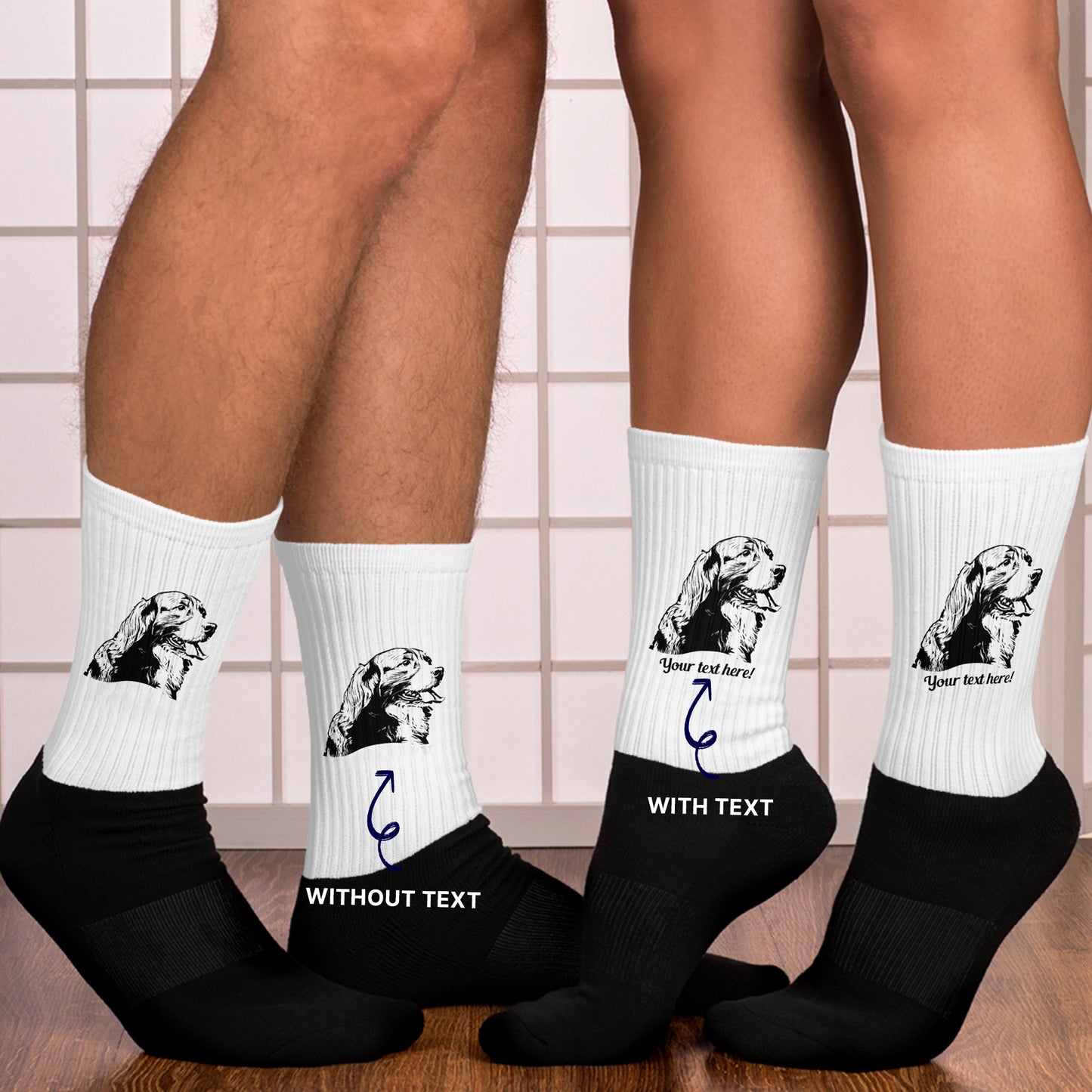 Personalized Pet Line Drawing Socks | Seepu | men and women wearing socks