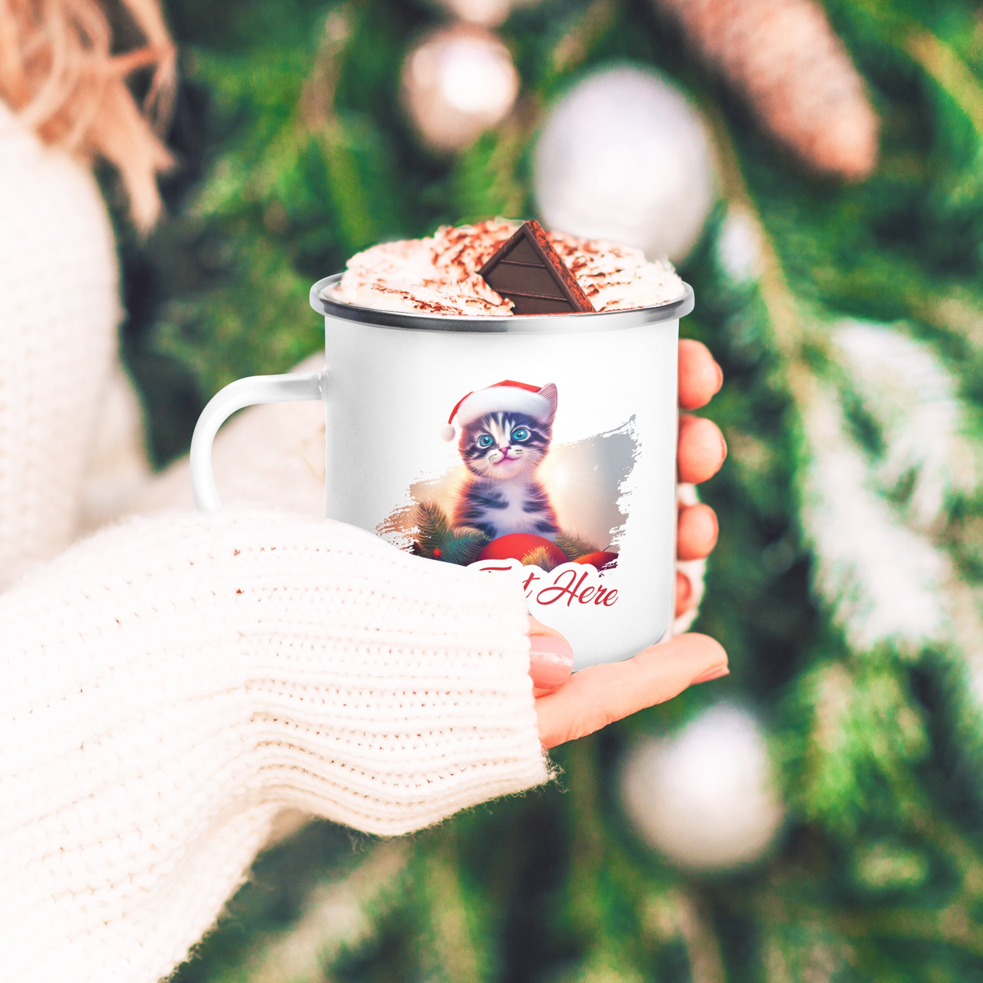 Personalized Christmas Enamel Mug - Cat | Seepu | hot choc